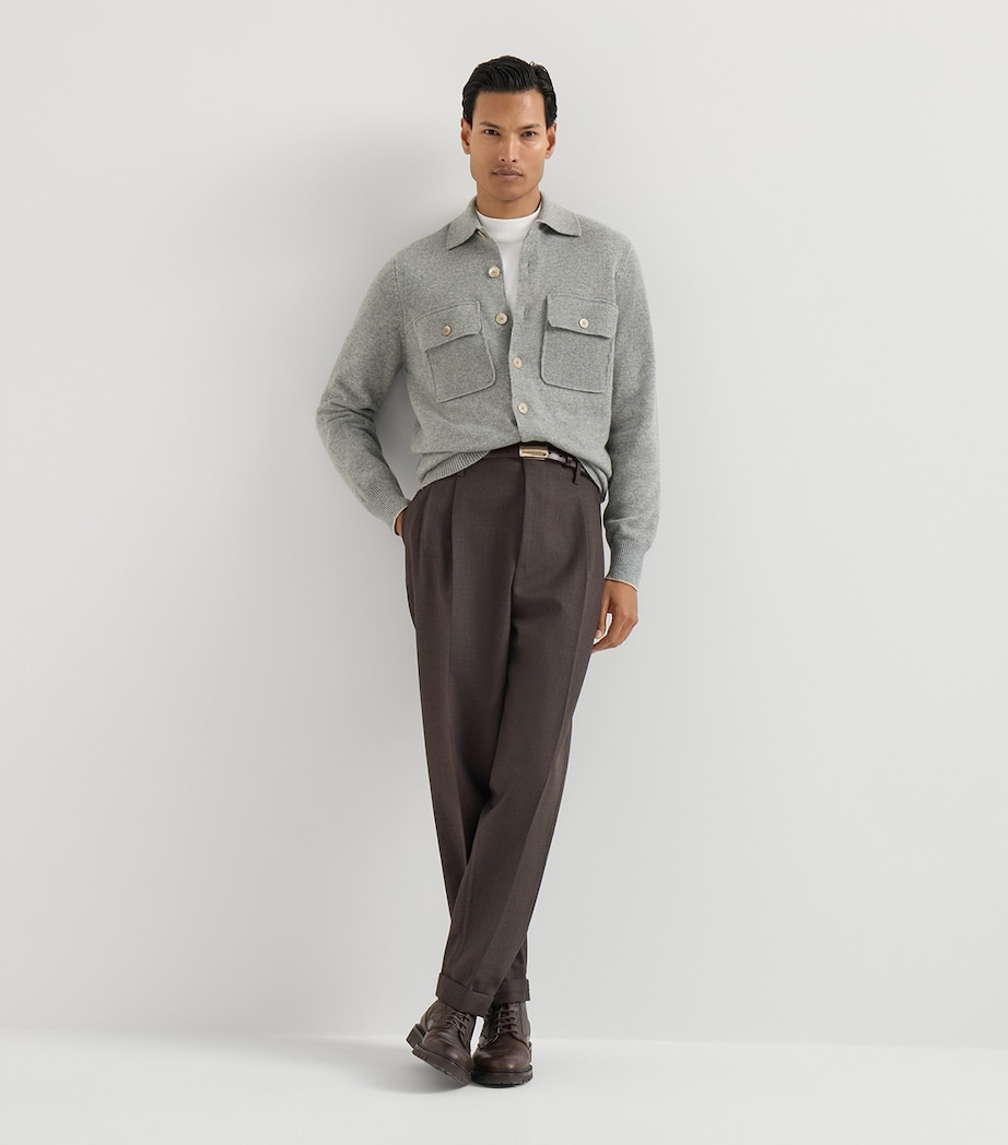 Brunello Cucinelli Mens Cashmere Knitted Over Shirt Cardigan Image 3