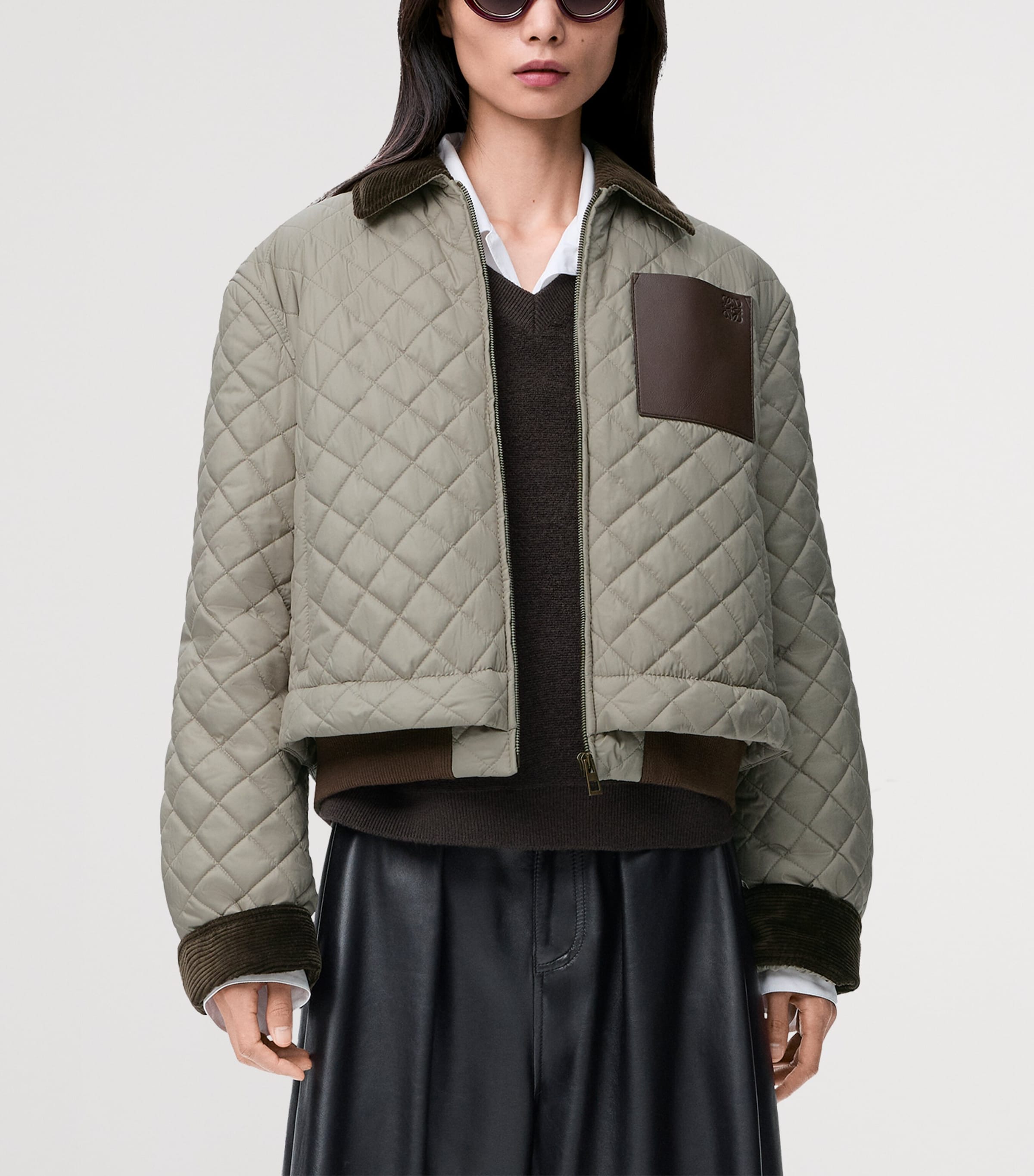 Corduroy-Collar Quilted Jacket MEDIUM GREY Image 3