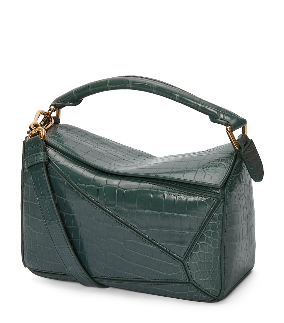 EXCLUSIVE Small Crocodile Skin Puzzle Top-Handle Bag VETIVER Image 1