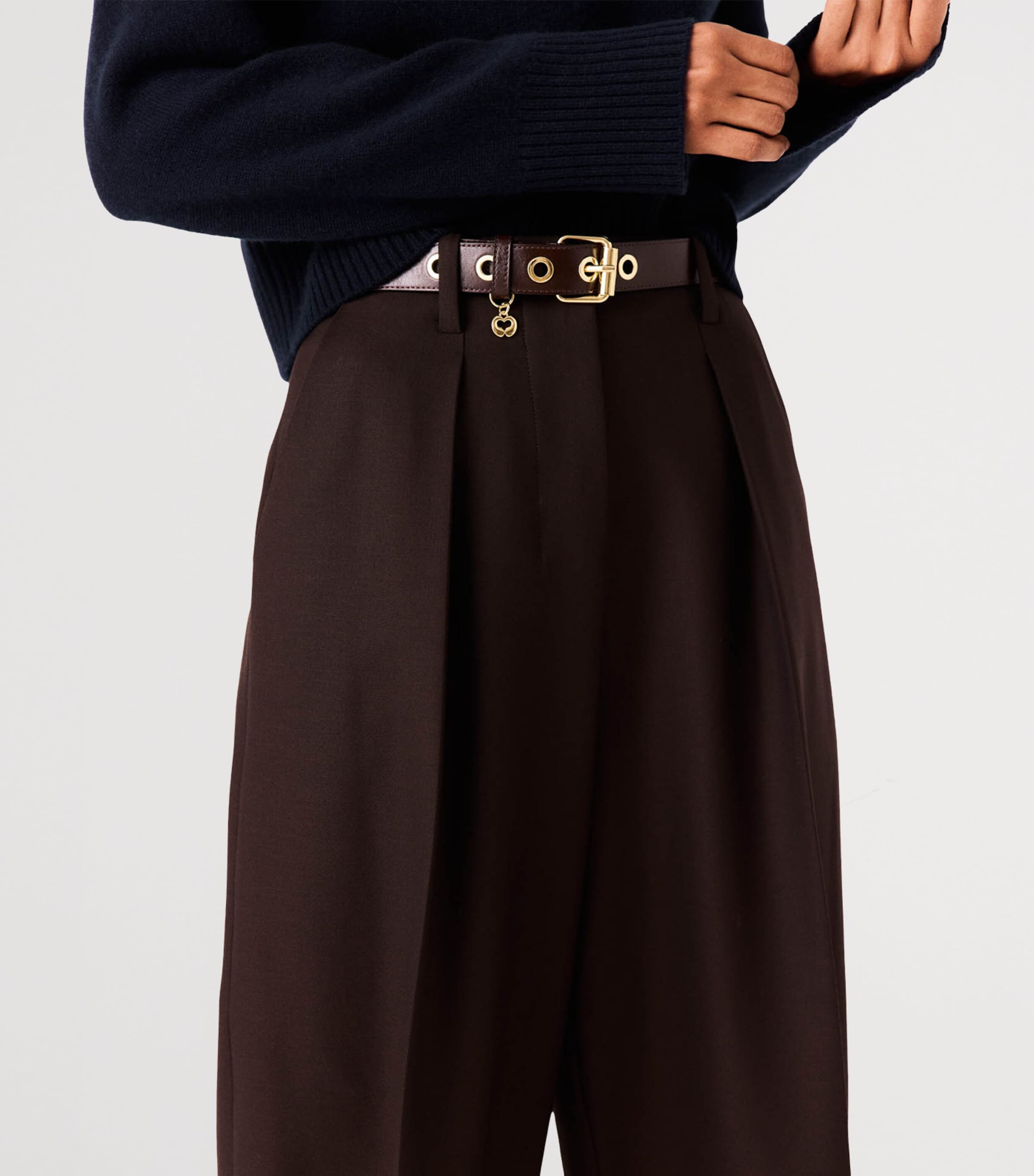 Maje Womens Pleated Wide-Leg Trousers Brown Image 7
