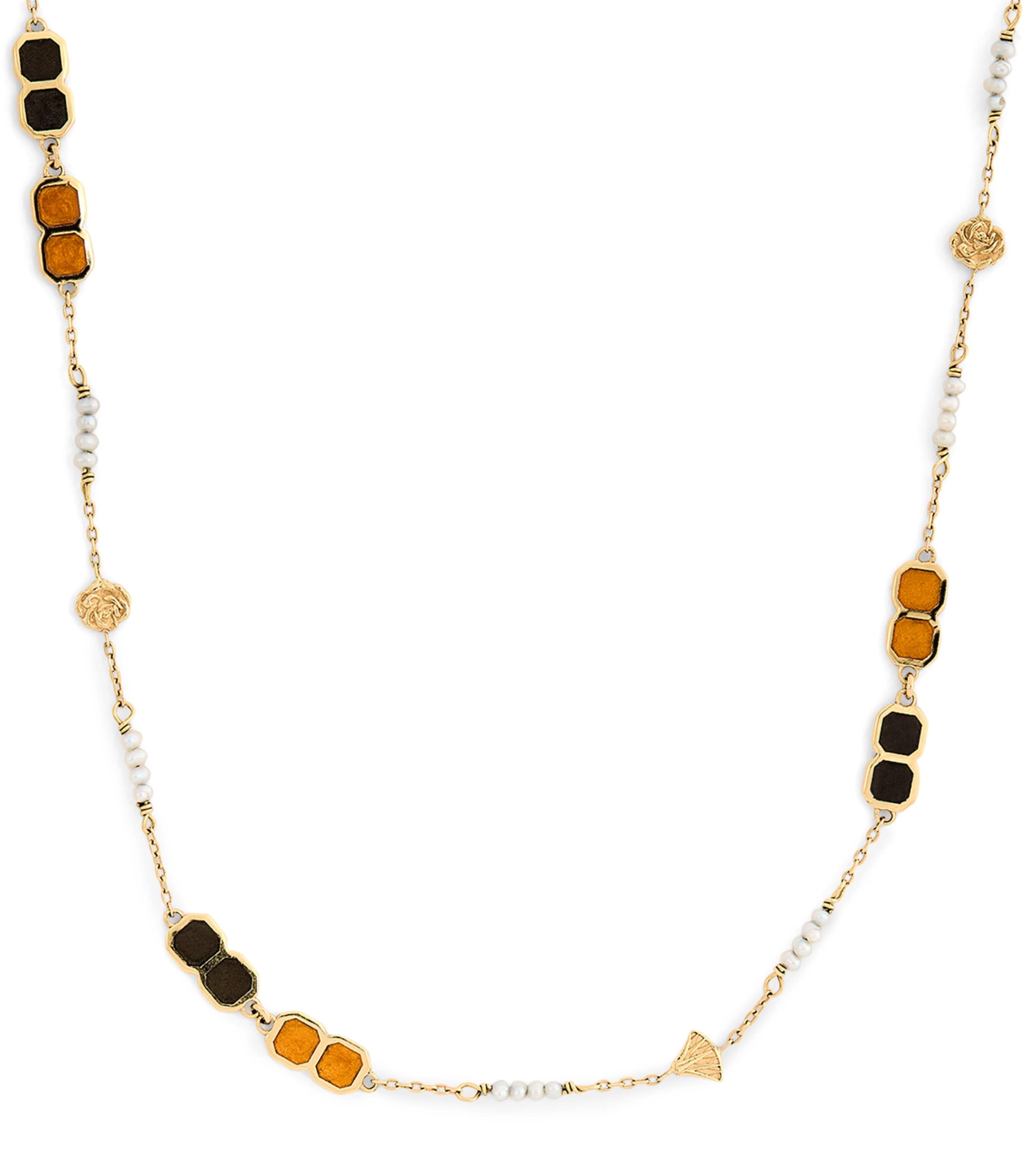 KATARINA TARAZI YELLOW GOLD AND PEARL NEO SAUTOIR NECKLACE 