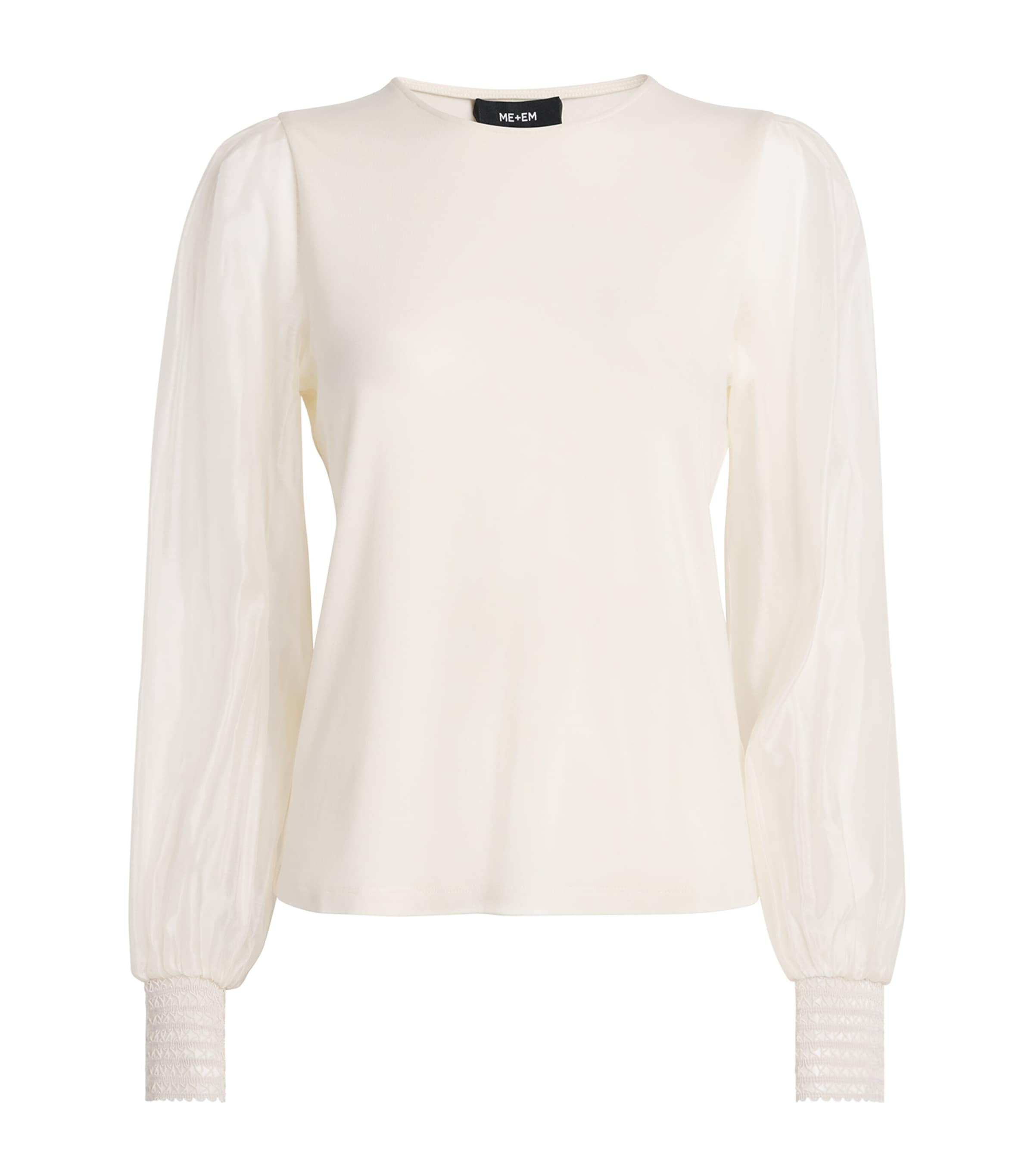 ME+EM Womens Jersey Ballon-Sleeve Blouse Cream Image 1