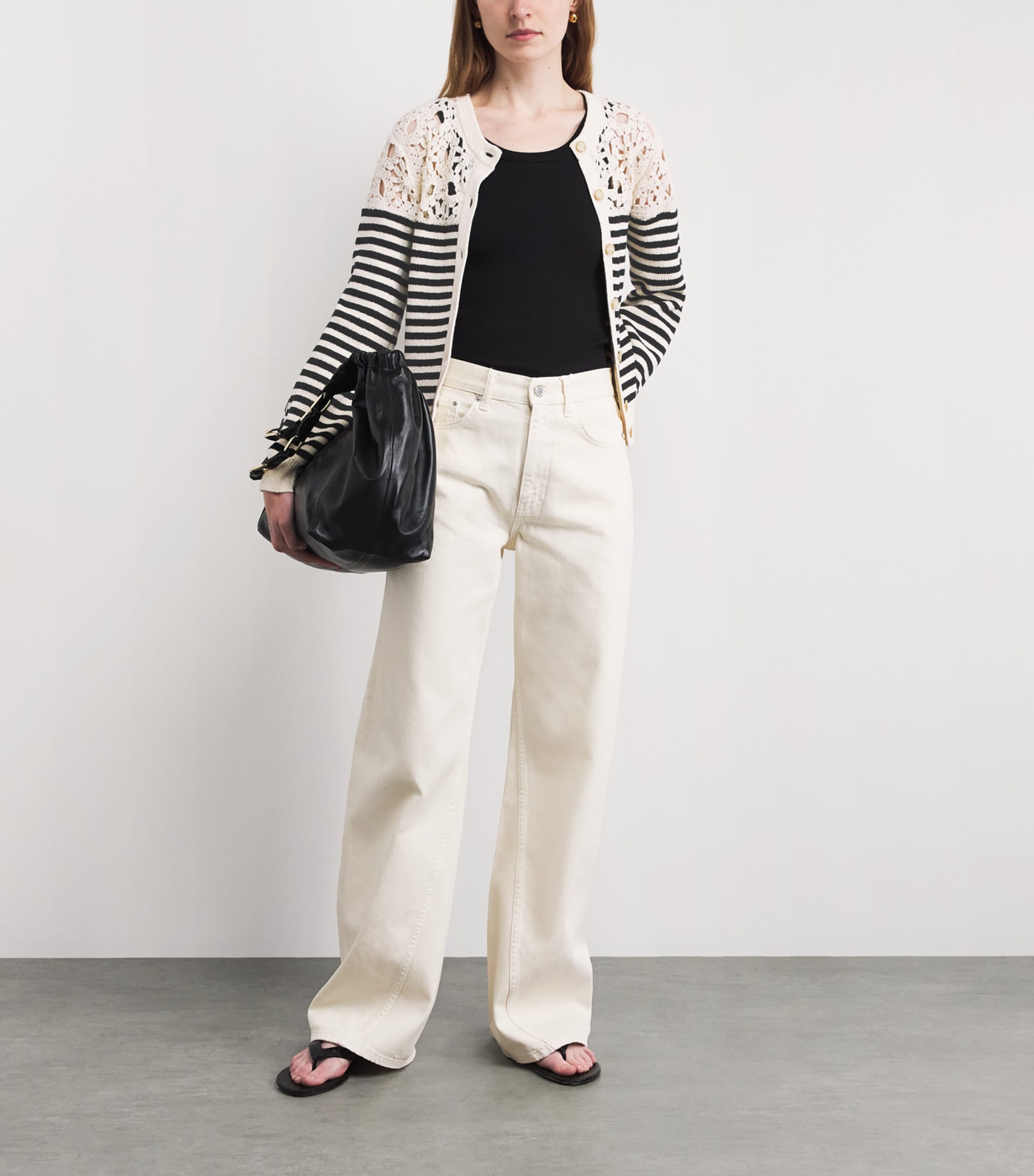 FRAME Womens The Coastal Striped Cardigan Cream Multi Image 2