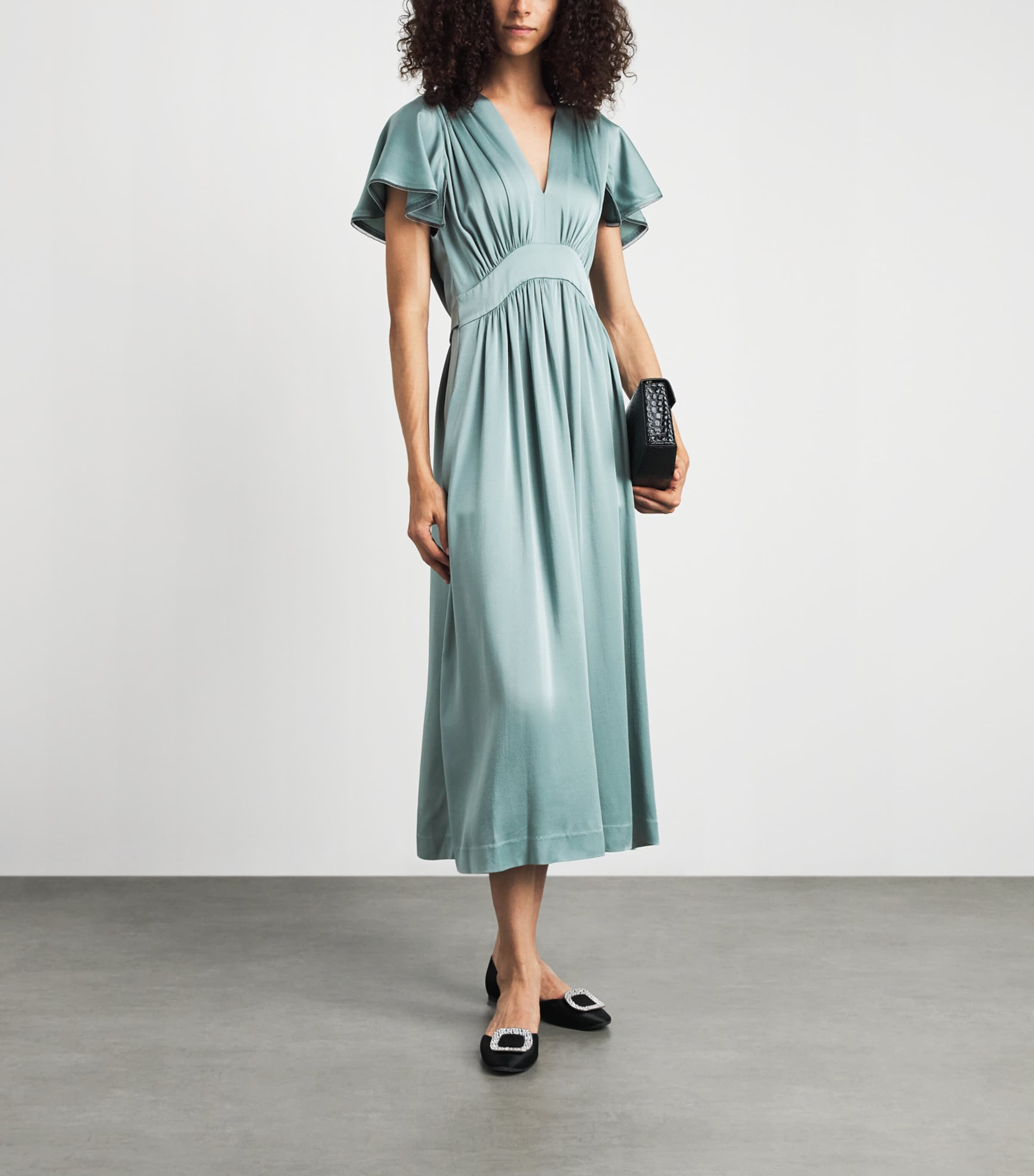 Fabiana Filippi Womens Satin Cape-Effect Midi Dress Verde Image 2