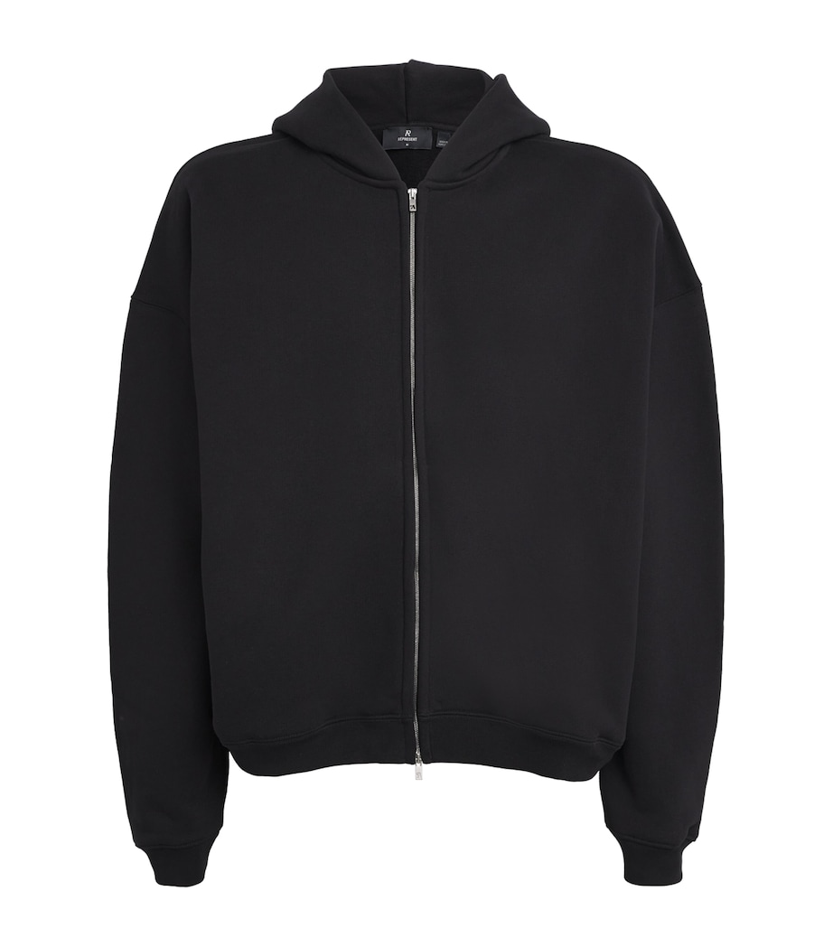 Cotton Initial Boxy Zip Hoodie BLACK Image 1