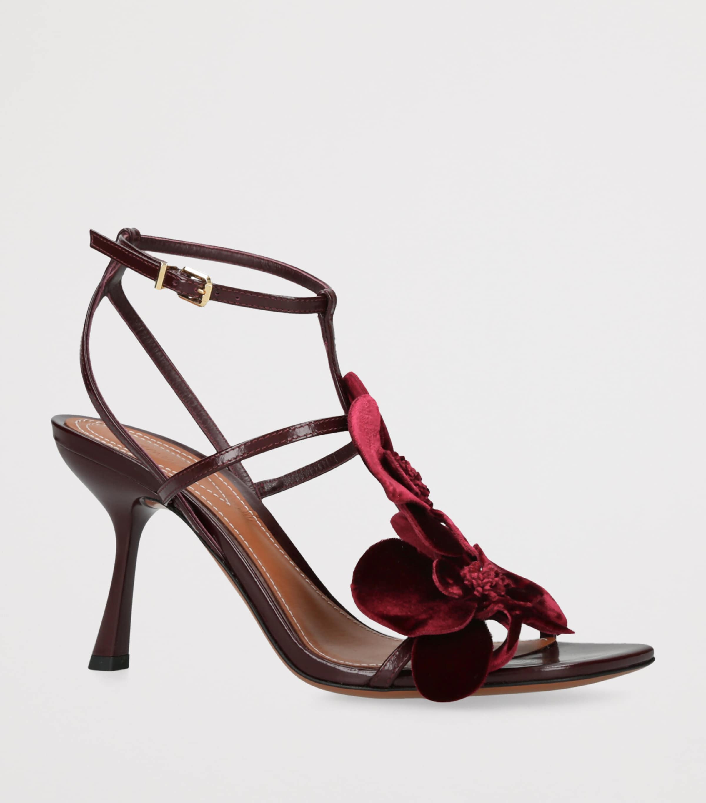 Leather Orchid Heeled Sandals 85 RED/DARK Image 3