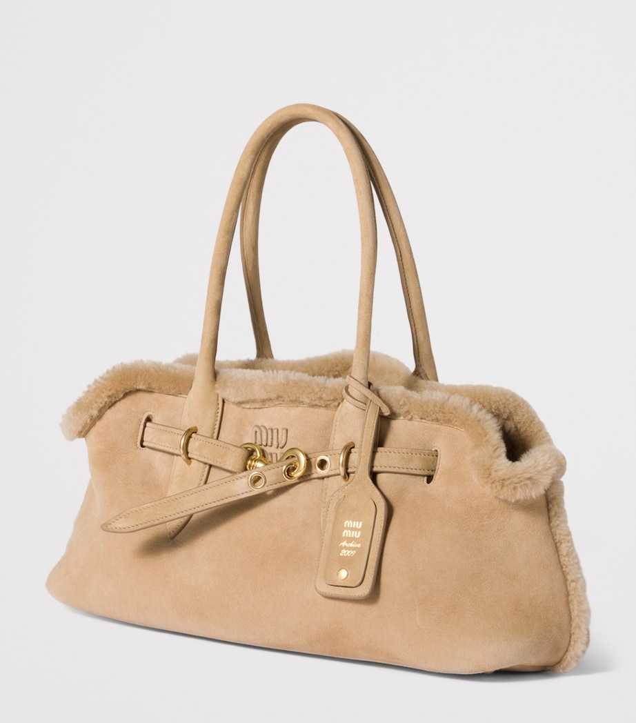 Suede-Shearling Aventure Shoulder Bag F0036 Image 2