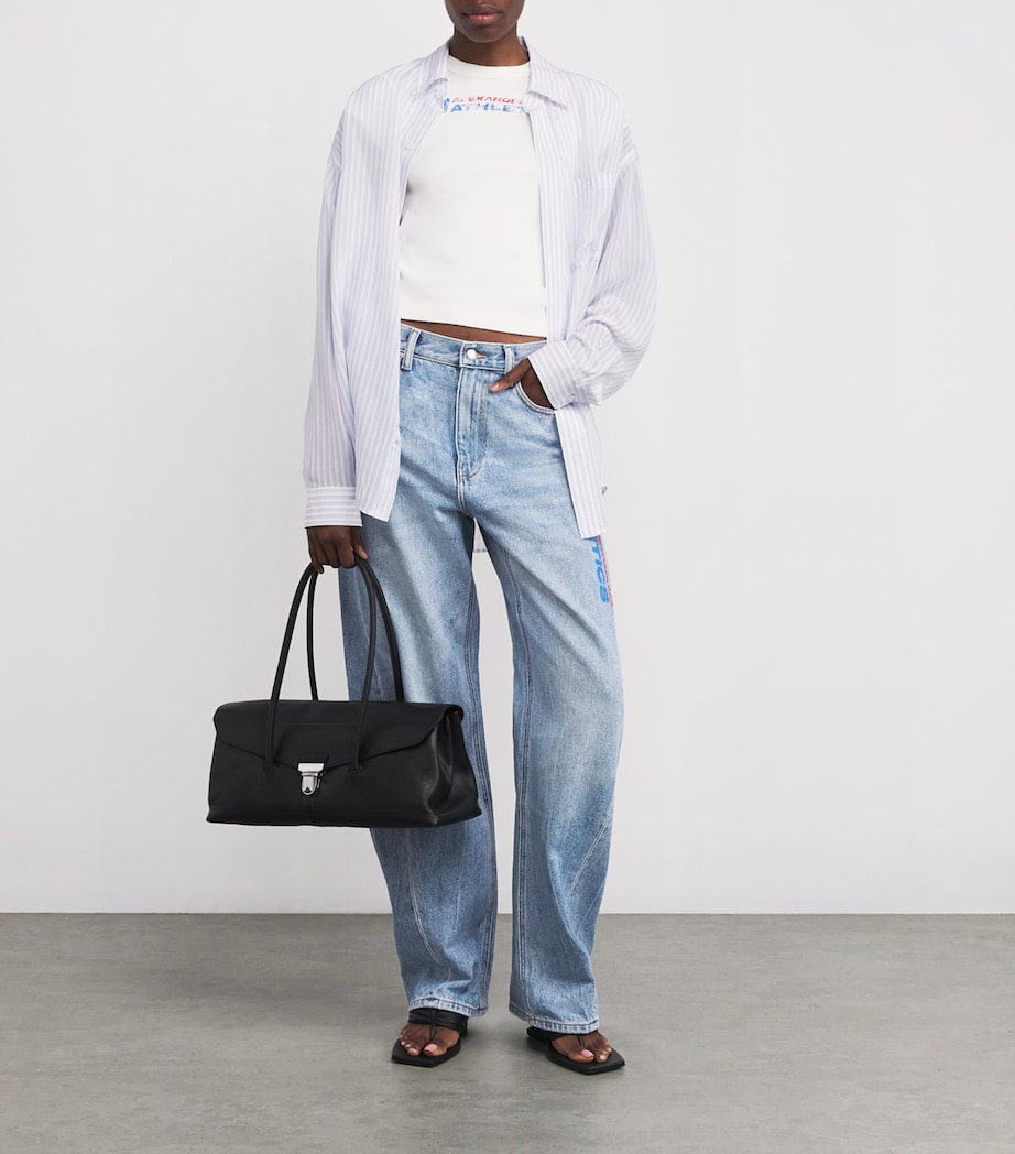 Alexander Wang Womens Mesh-Back Barrel Wide-Leg Jeans Clsc Lgt Indigo Image 2