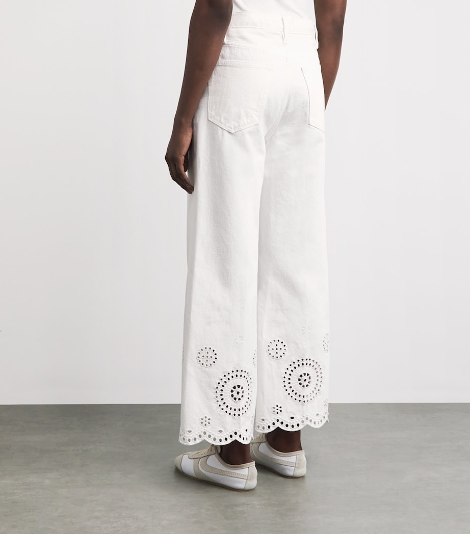 FRAME Womens The Eyelet High-Rise Flared Jeans White Image 5
