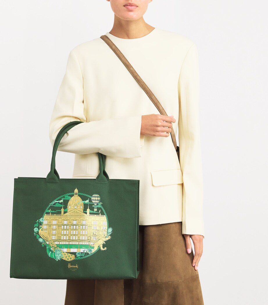 Harrods Cotton Heritage Grocery Shopper Bag Green Image 5