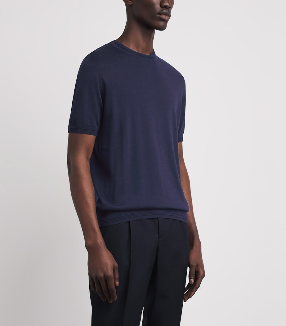 Pal Zileri Mens Knitted T-Shirt Blue Navy Image 4