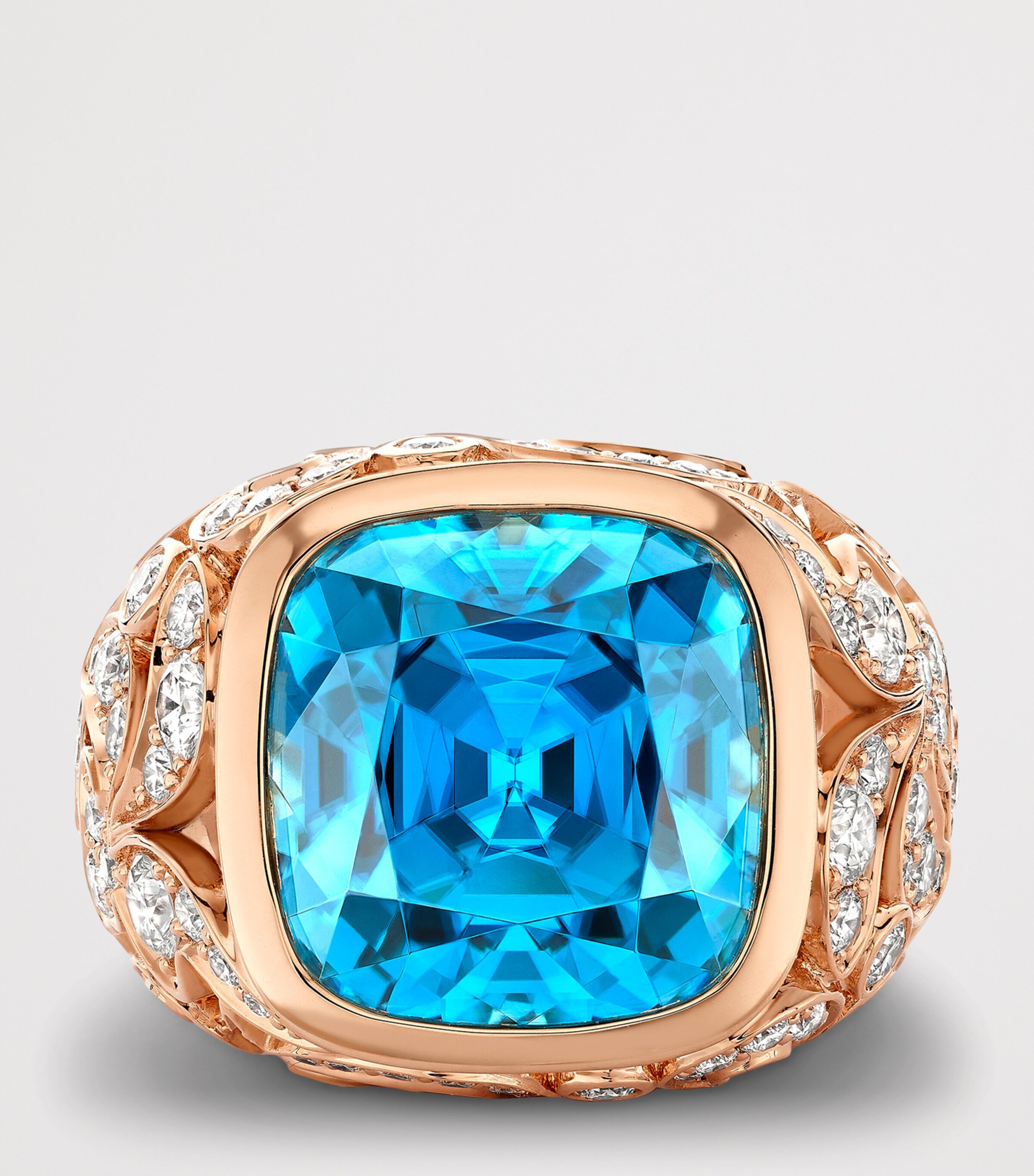 Boodles Rose Gold, Diamond and Zircon The Palace Collection Royal Damask Ring Blue Image 3