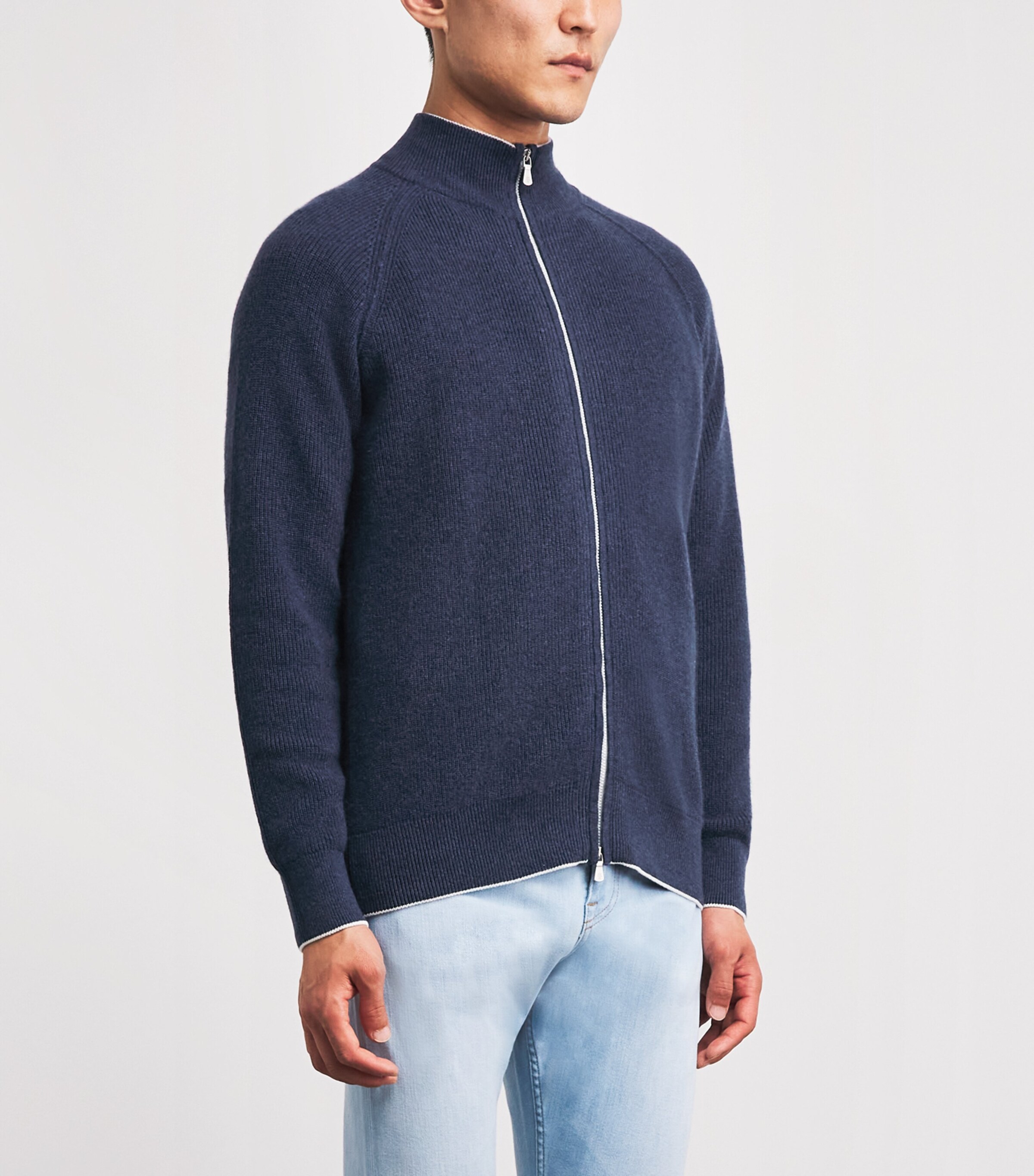 Eleventy Mens Wool Zip-Up Cardigan Blu Royal E Bianco Image 4