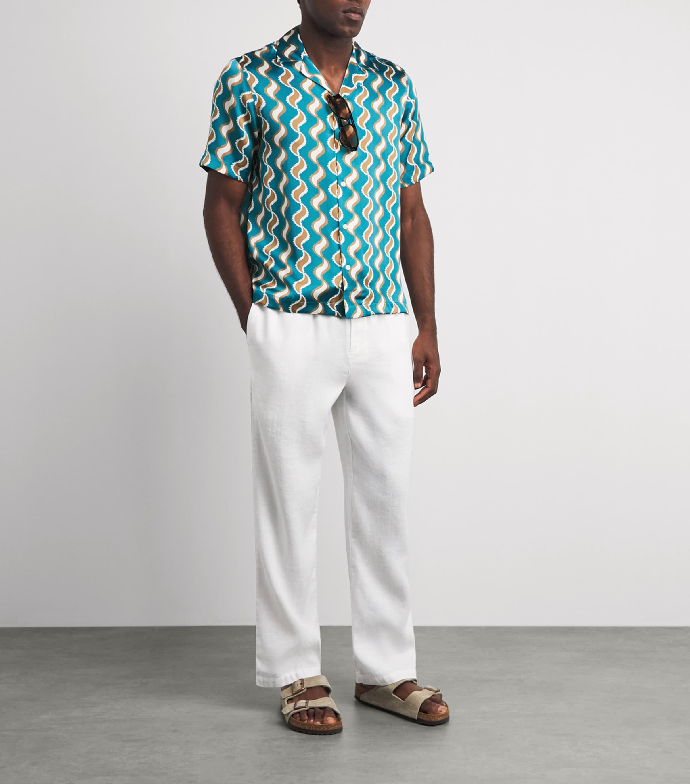 Frescobol Carioca Mens Silk Printed Roberto Shirt Teal Image 2