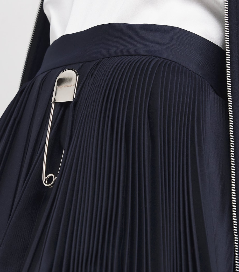 Wool Pleated Midi Skirt NAVY Image 6