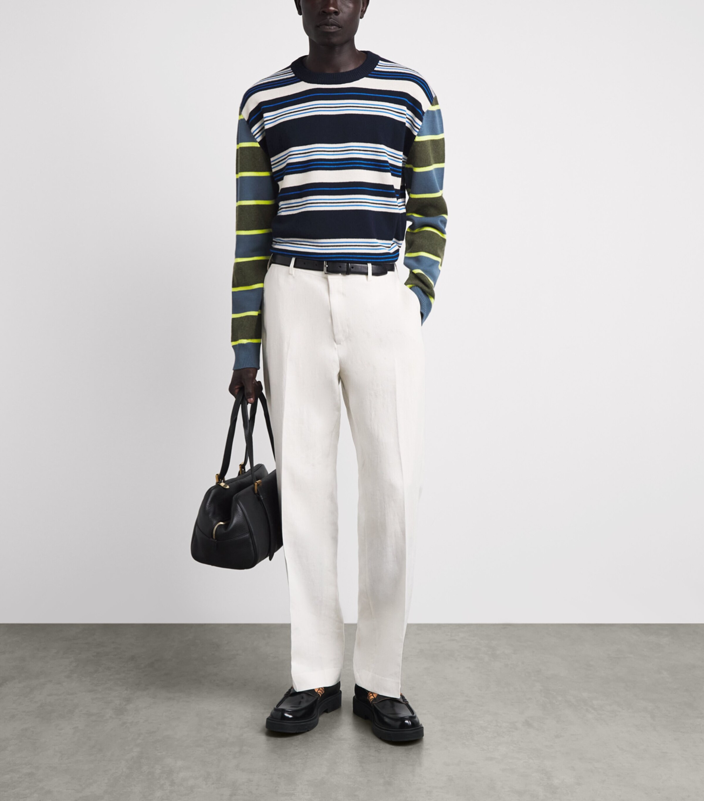 Paul Smith Mens Wool-Cotton Stripe Sweater Dark Navy Image 2