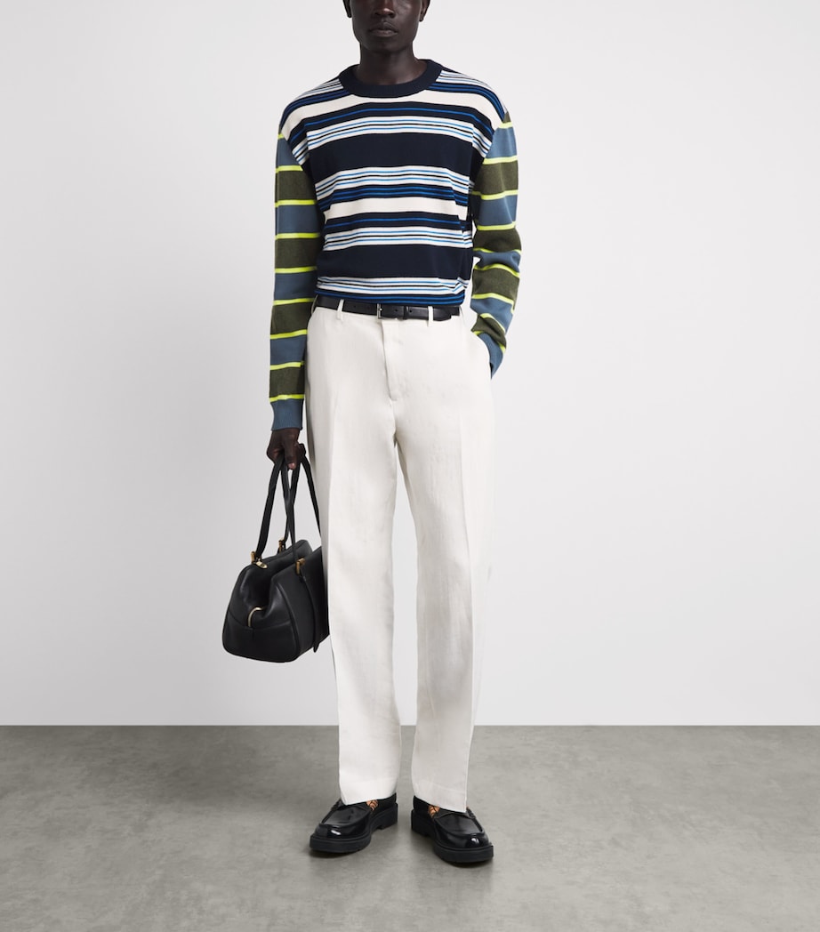Paul Smith Mens Wool-Cotton Stripe Sweater Dark Navy Image 2