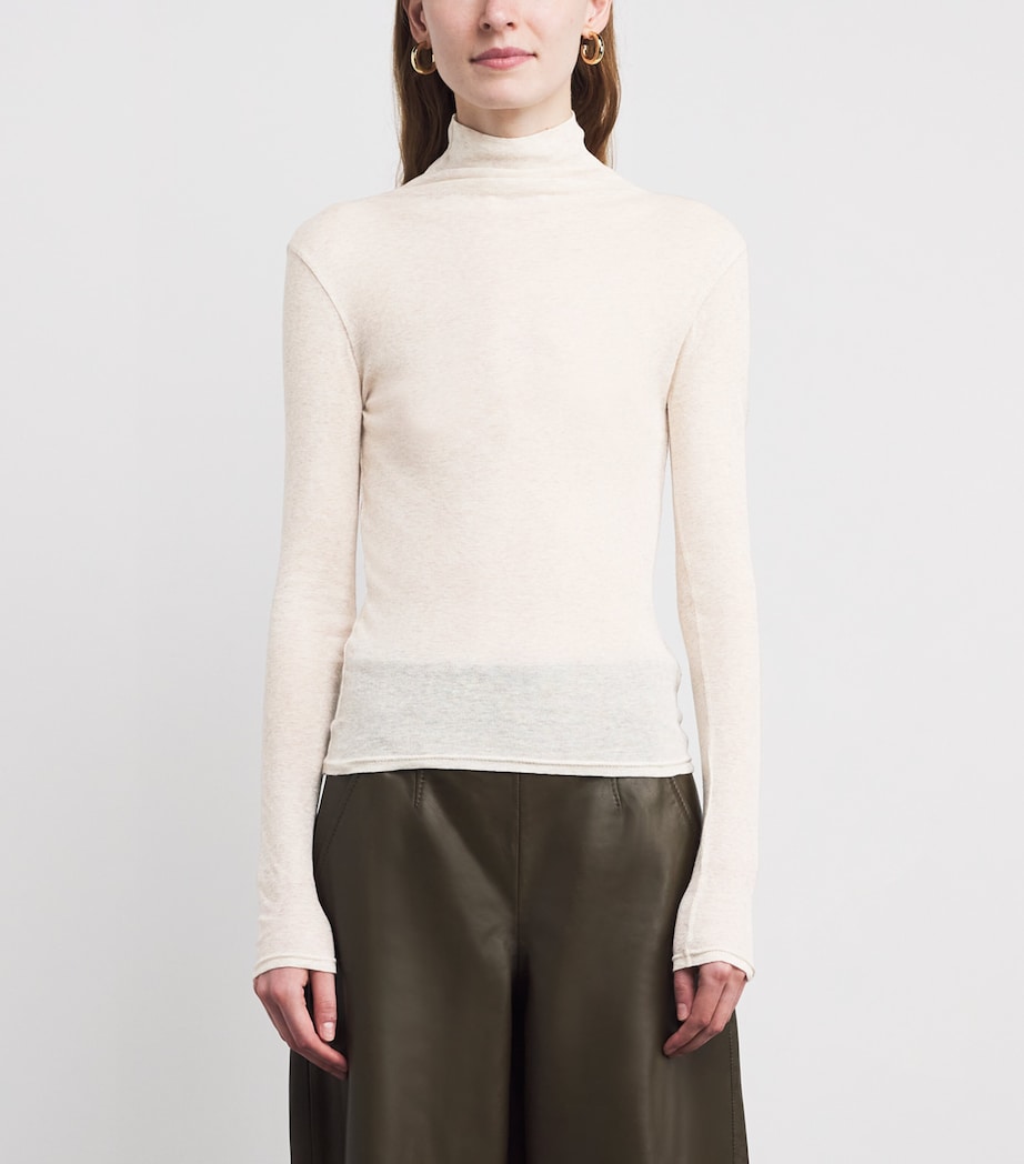 Cotton Sheer High-Neck Top OATMEAL Image 3