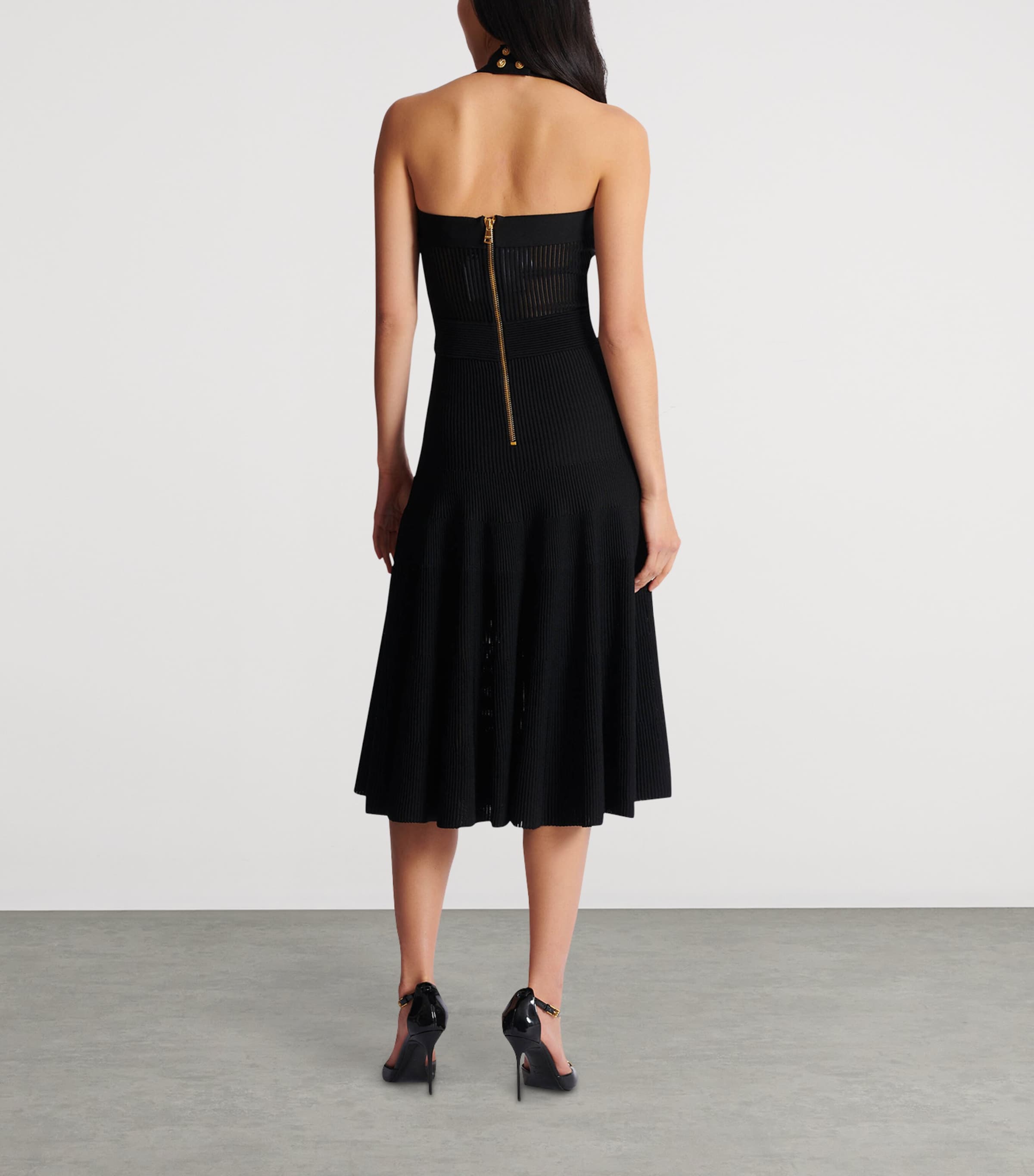 Knitted Halterneck Midi Dress 0PA NOIR Image 7