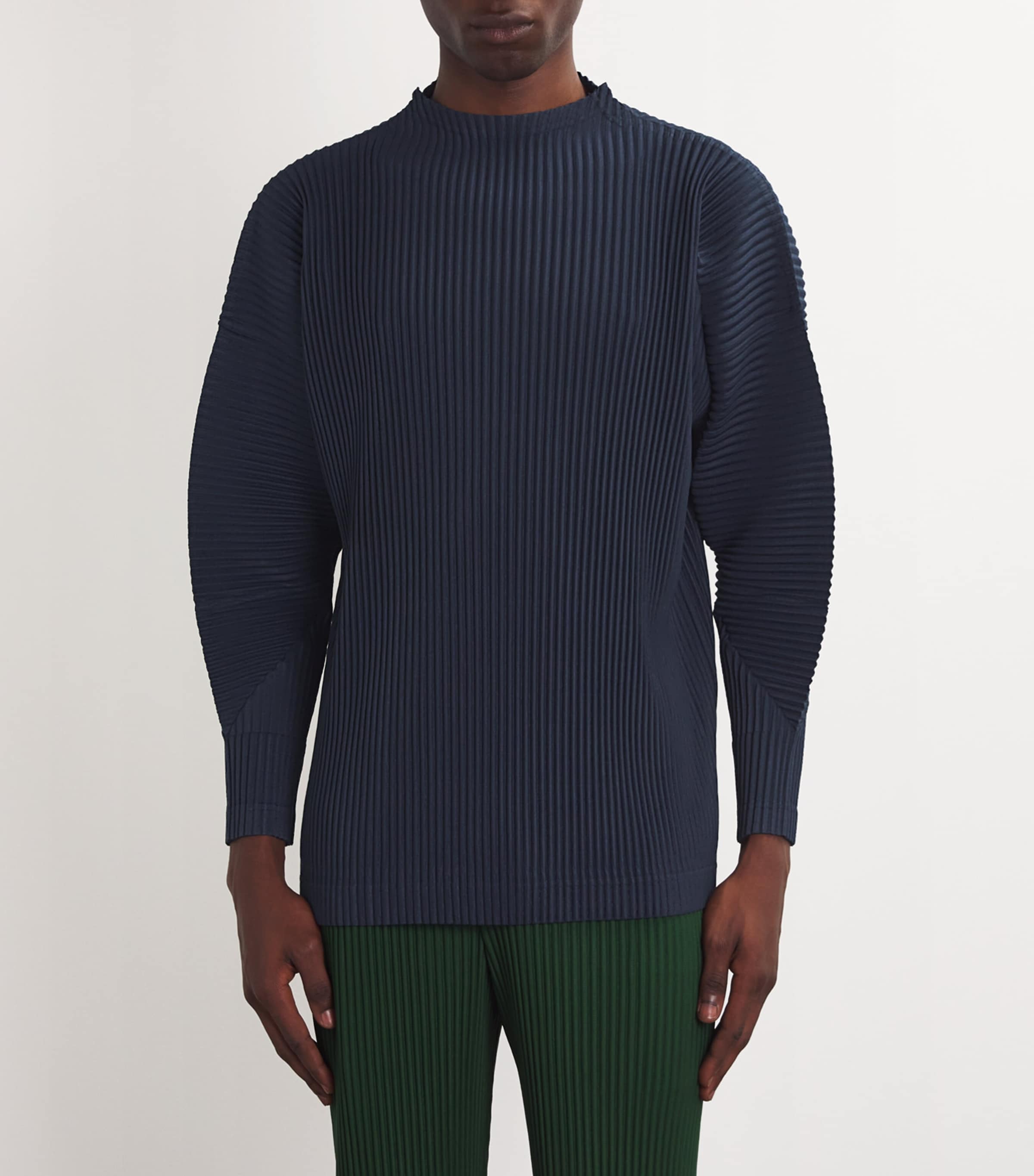Homme Plissé Issey Miyake Navy Pleated Long-Sleeve Top | Harrods UK