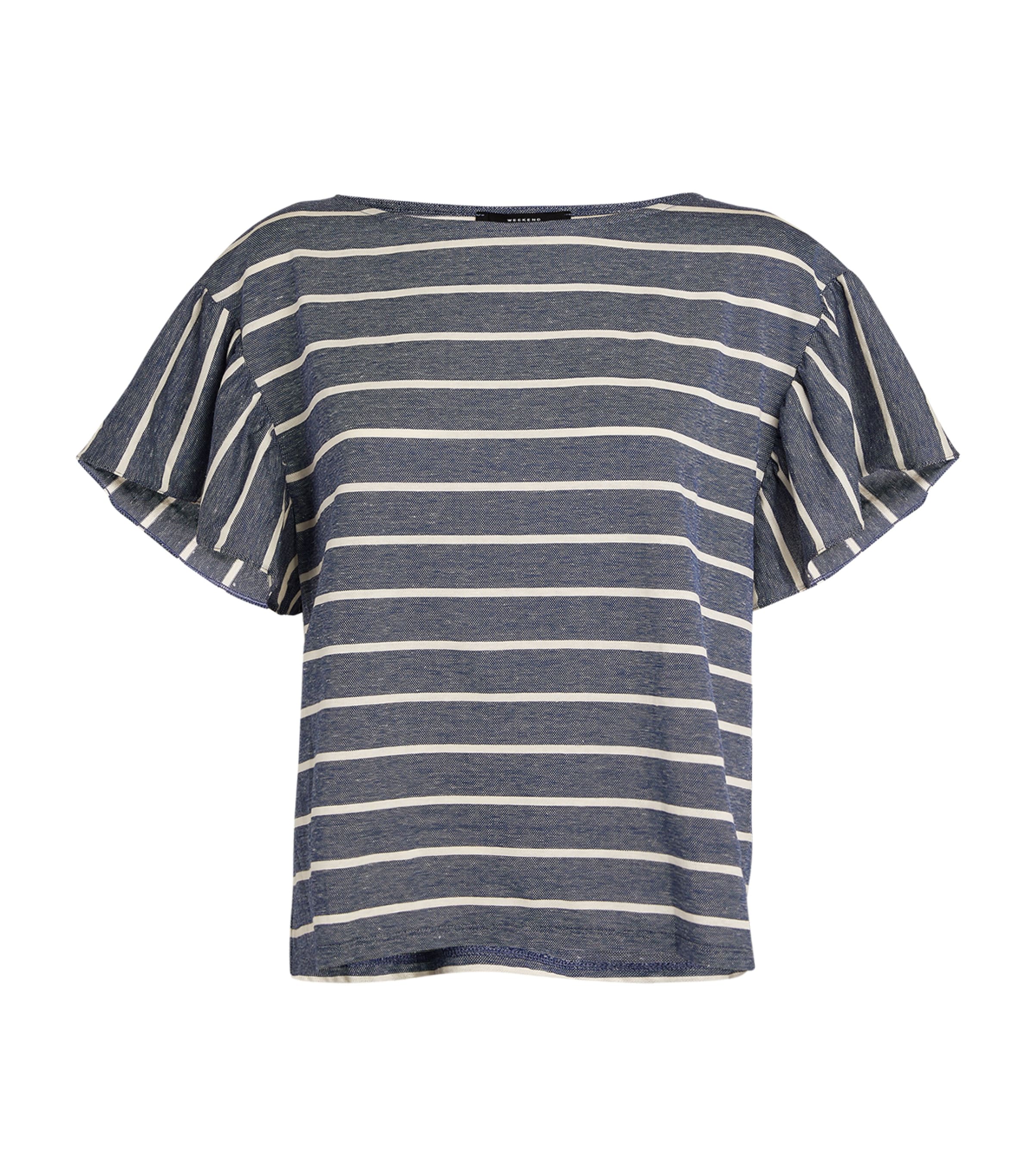 Weekend Max Mara Striped Gathered-sleeve T-shirt In Blue