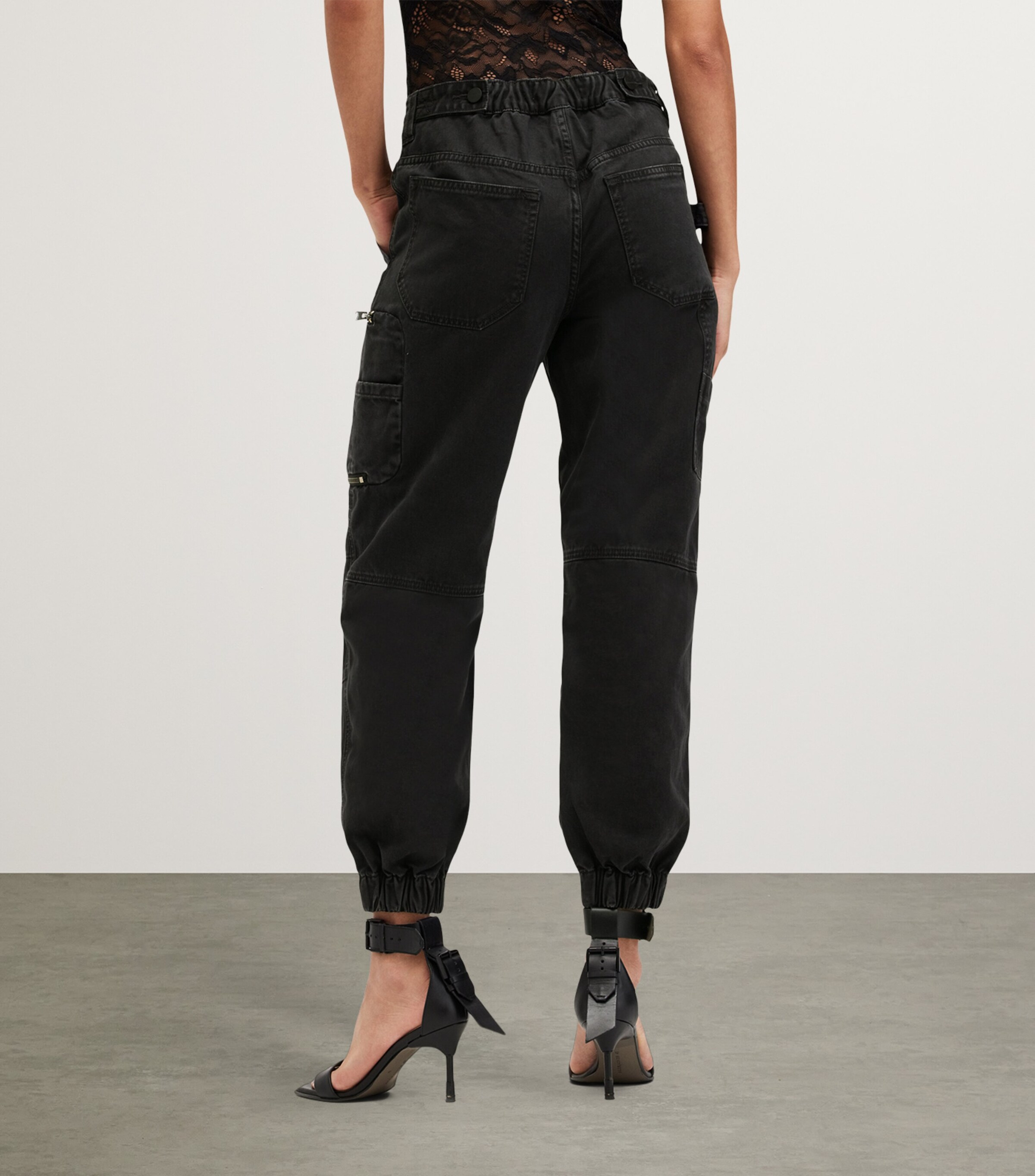 AllSaints Womens Denim Florence Cargo Trousers Washed Black Image 4