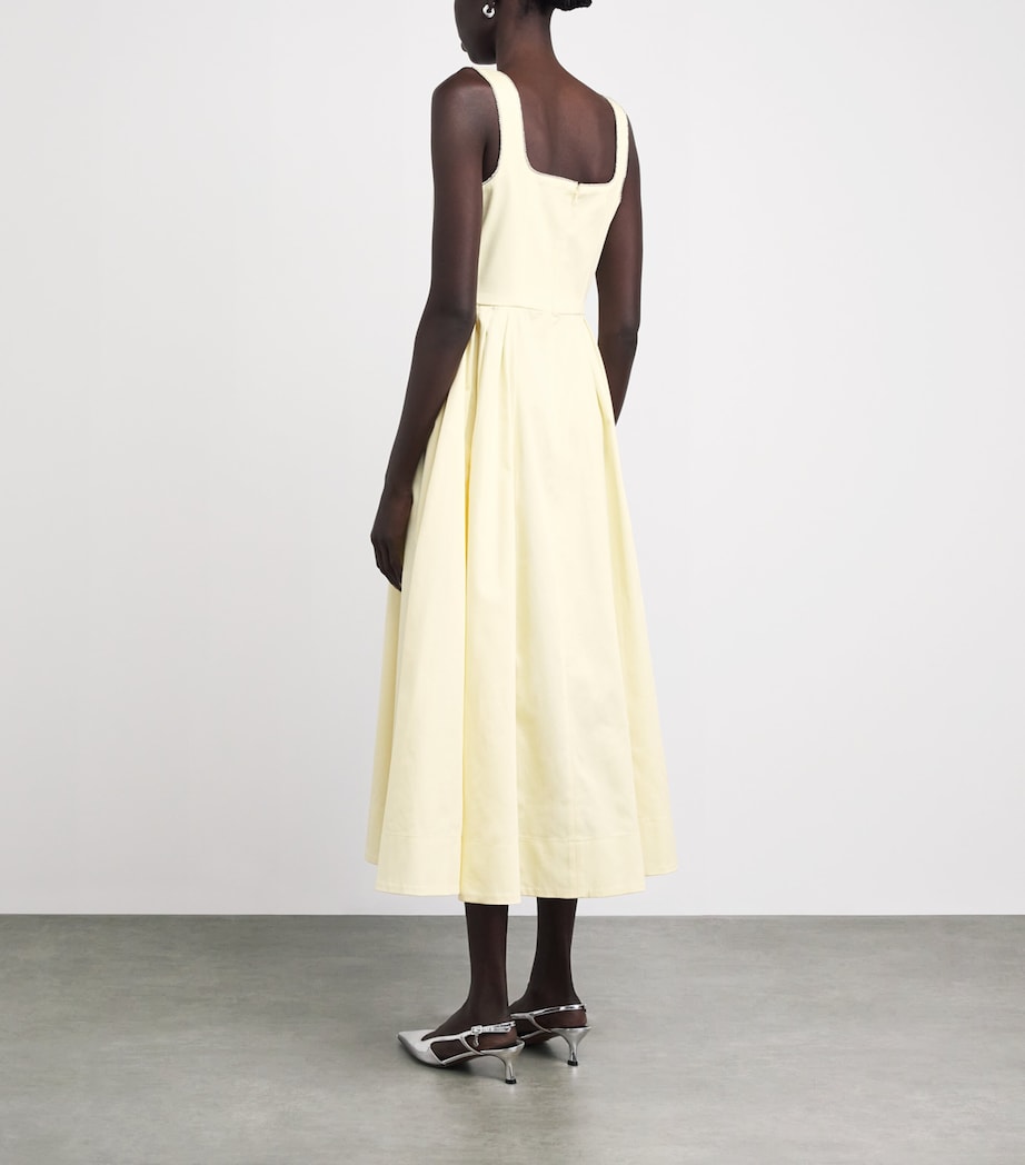 Maje Womens Stretch-Cotton Rhinestone-Trim Midi Dress Pale Yellow Image 4