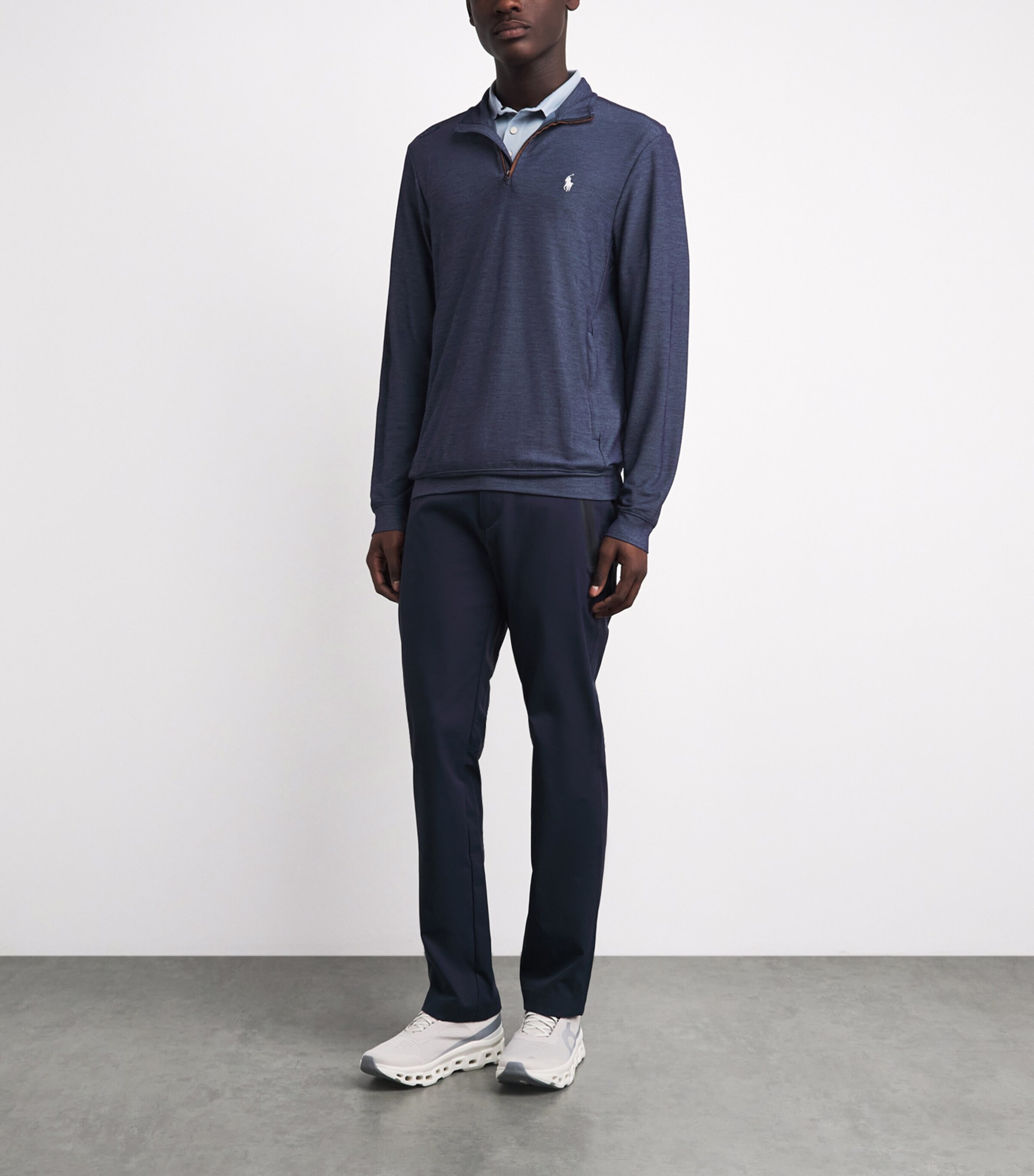 RLX Ralph Lauren Mens Mesh Polo Pony Quarter-Zip Sweatshirt Spring Navy Heather Image 2
