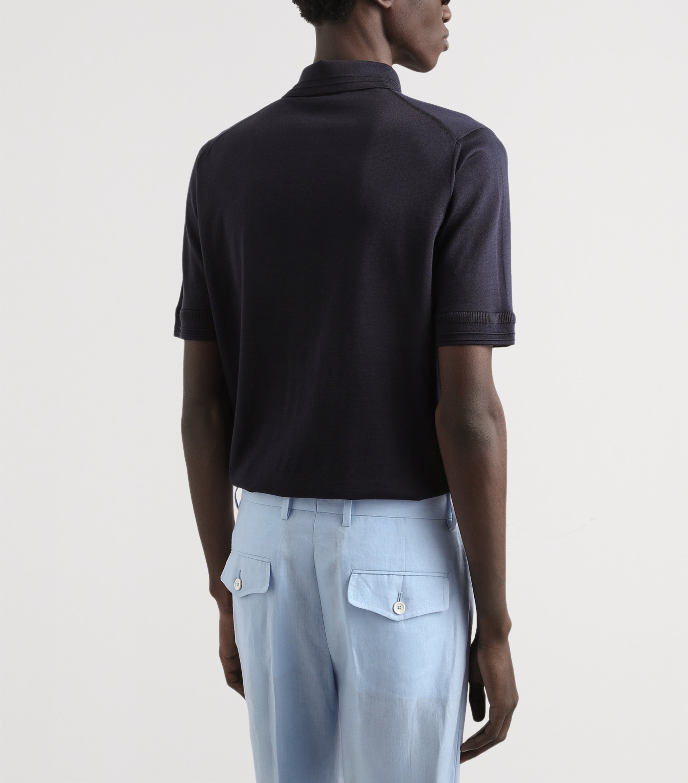 Silk Polo Shirt B1622-VERY DARK BLUE Image 4