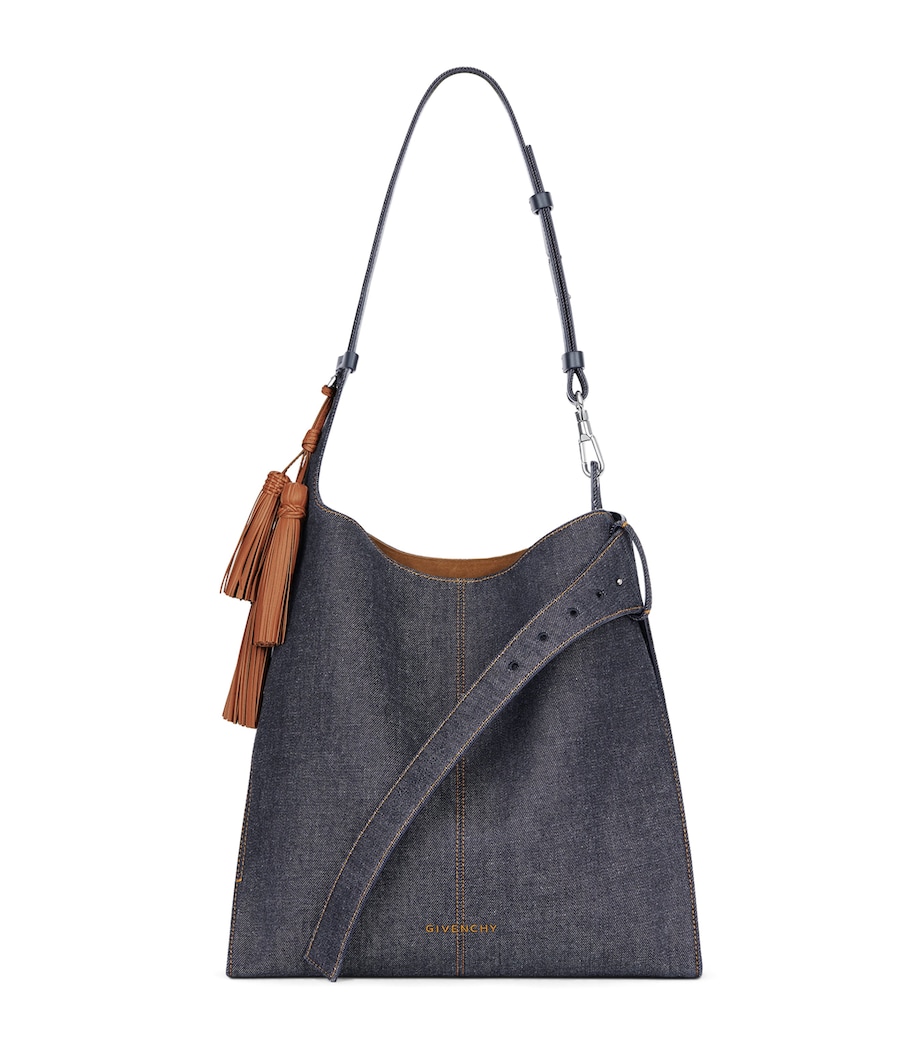 Medium Denim Belted Shoulder Bag INDIGO BLUE Image 1