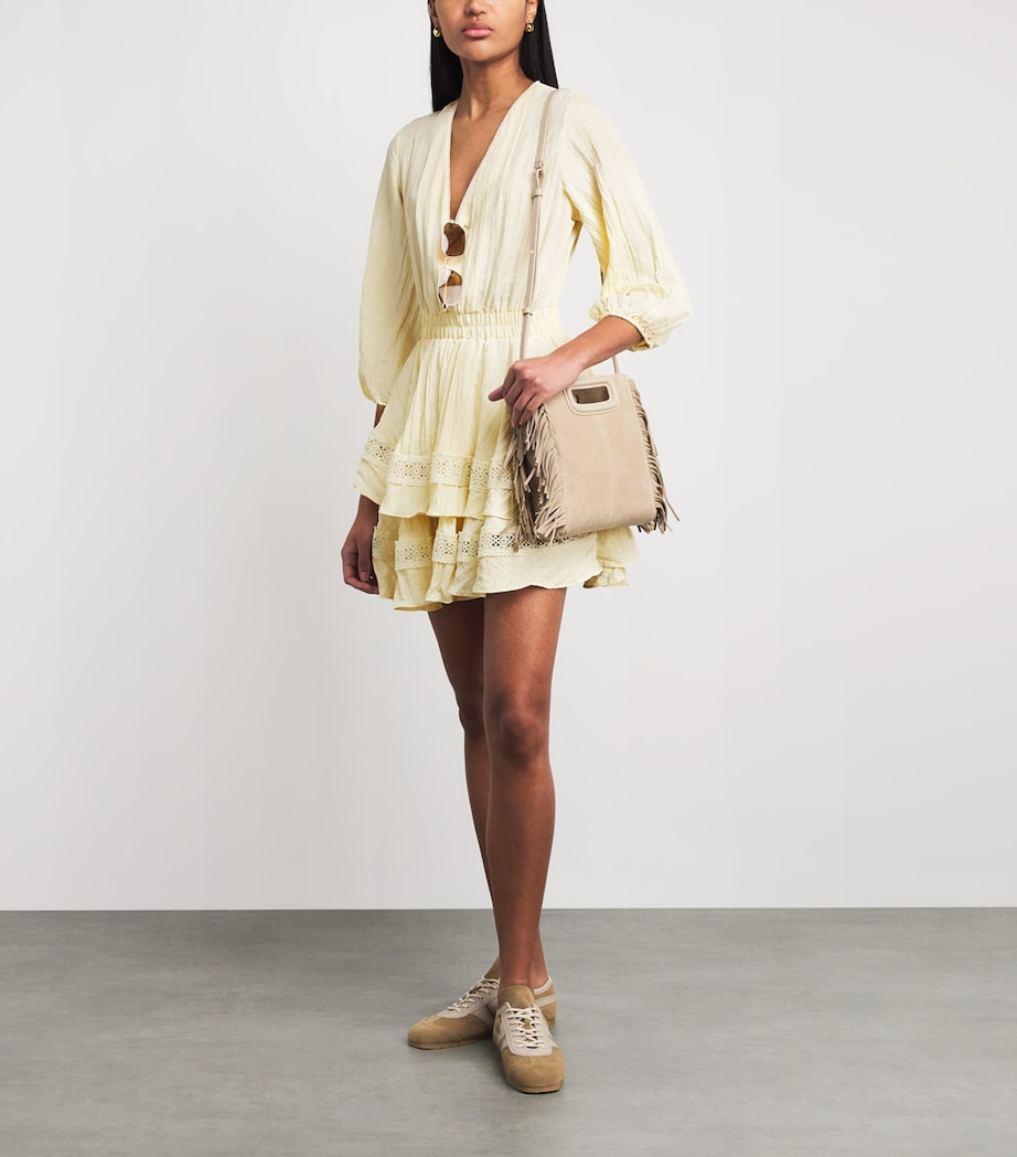 Maje Womens Lace-Trim Ruffled Mini Dress Pale Yellow Image 2