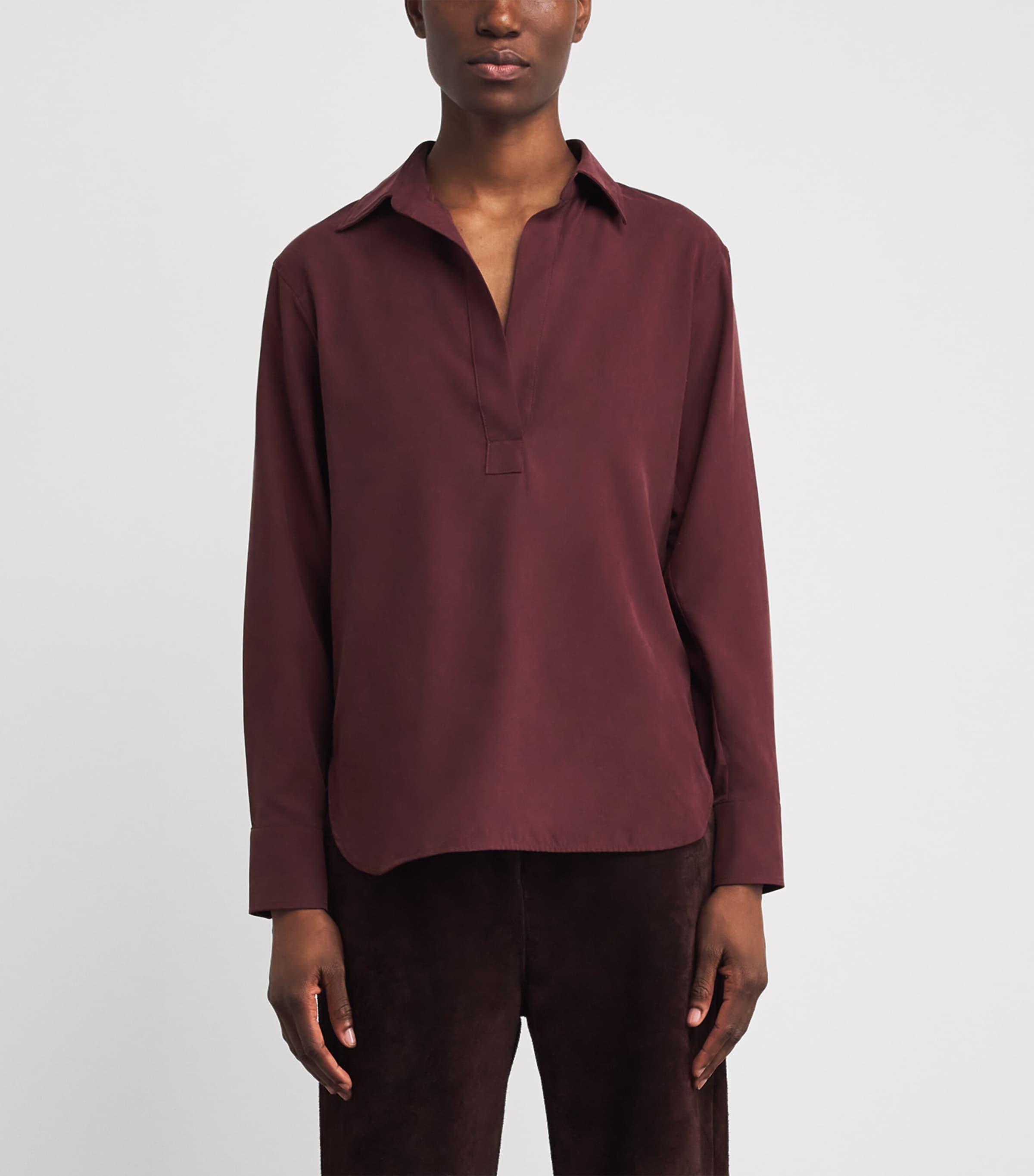 Silk Canvas Polo-Collar Shirt CHERRY Image 3