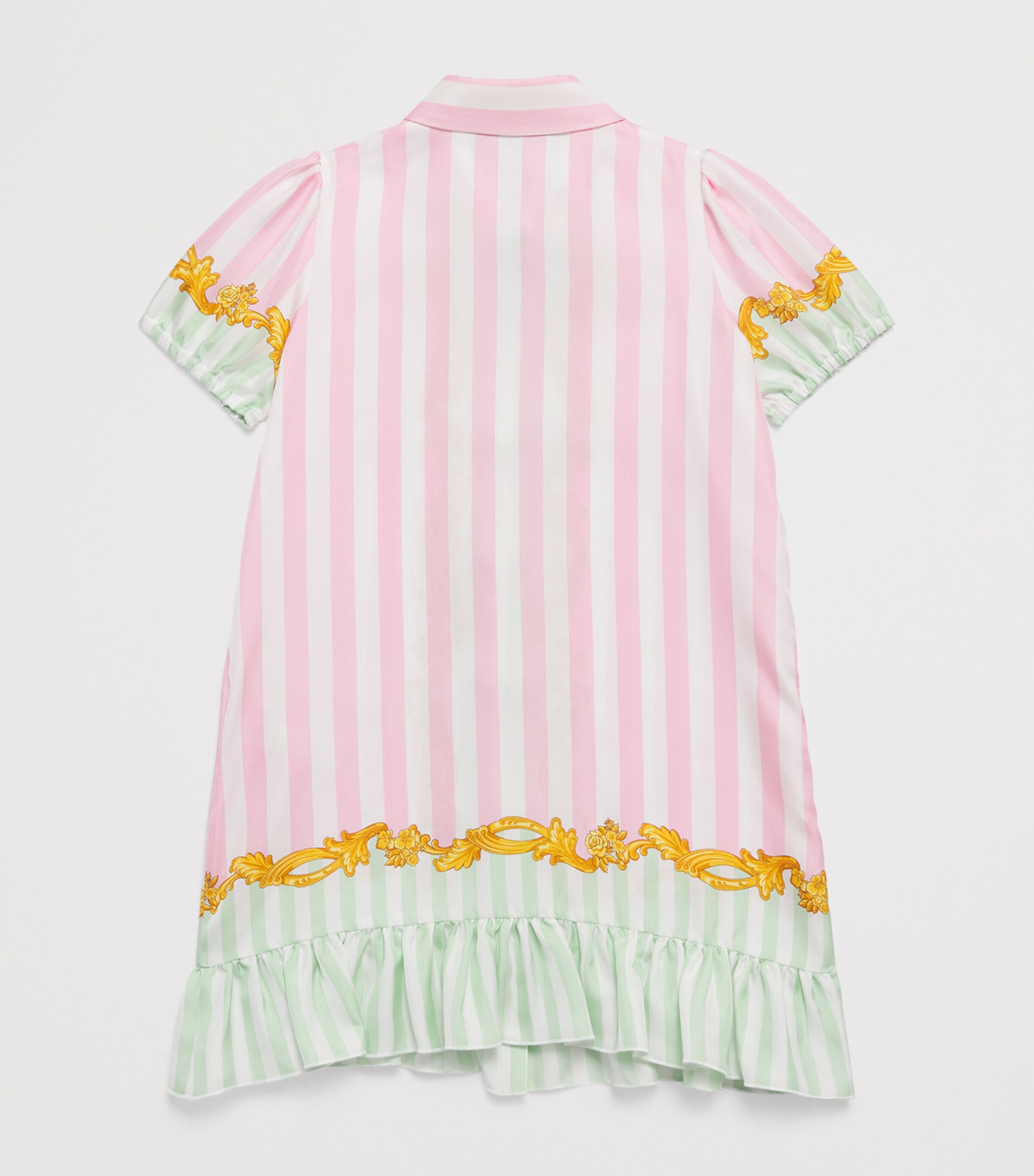 Silk Barocco Pinstripe Dress (6-14 Years) 5PE00-95PINK+MINT Image 2