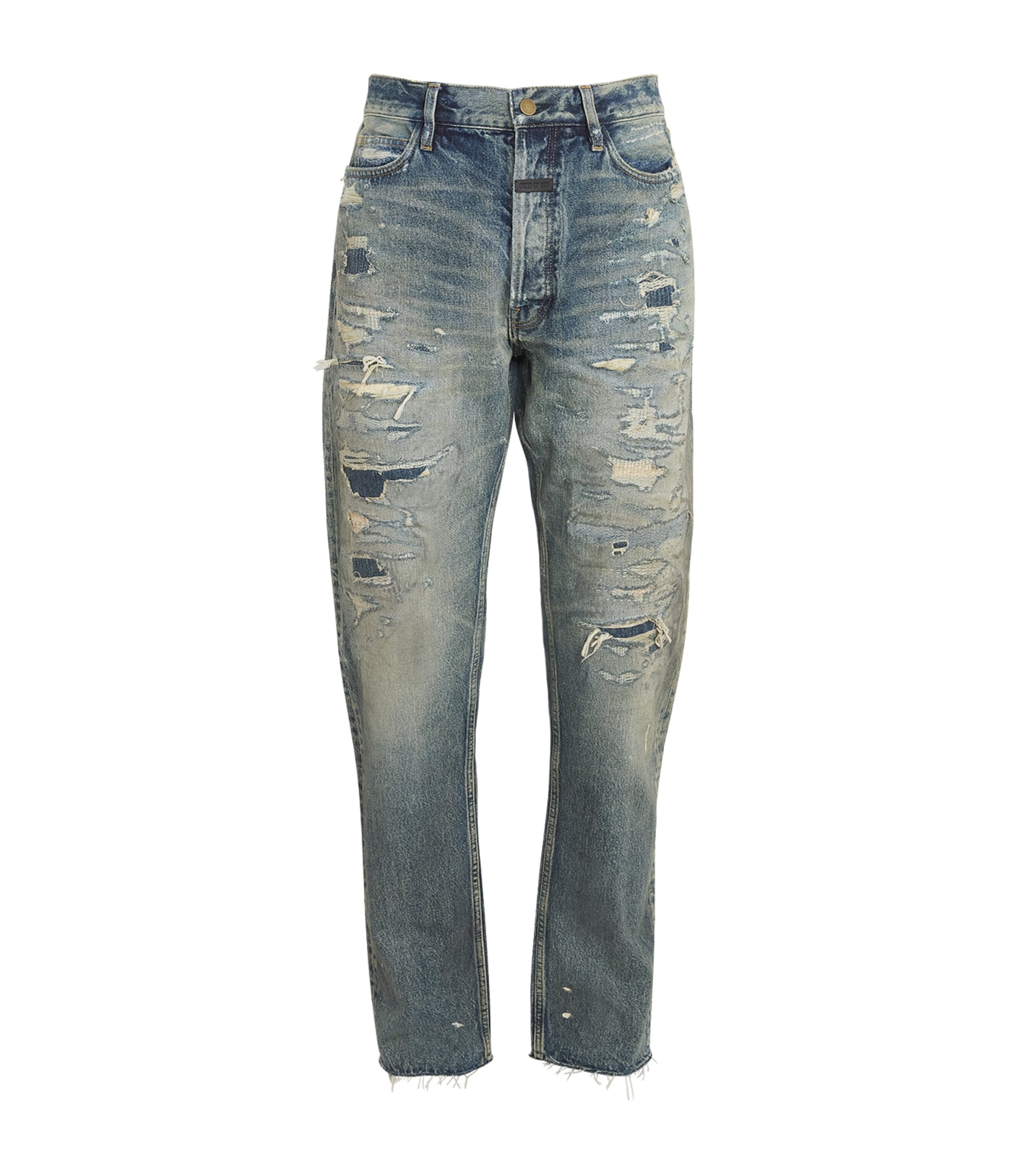 Fear Of God Japanese Denim Distressed Straight Jeans In Blue