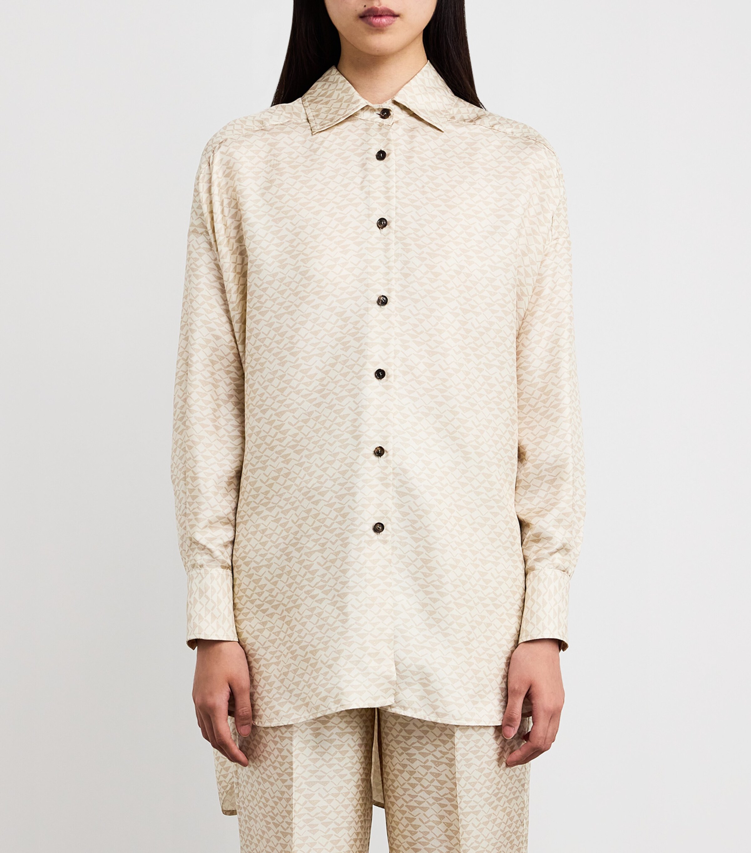 Kiton Womens Silk Printed Oversized Shirt Cream White/beige Image 3