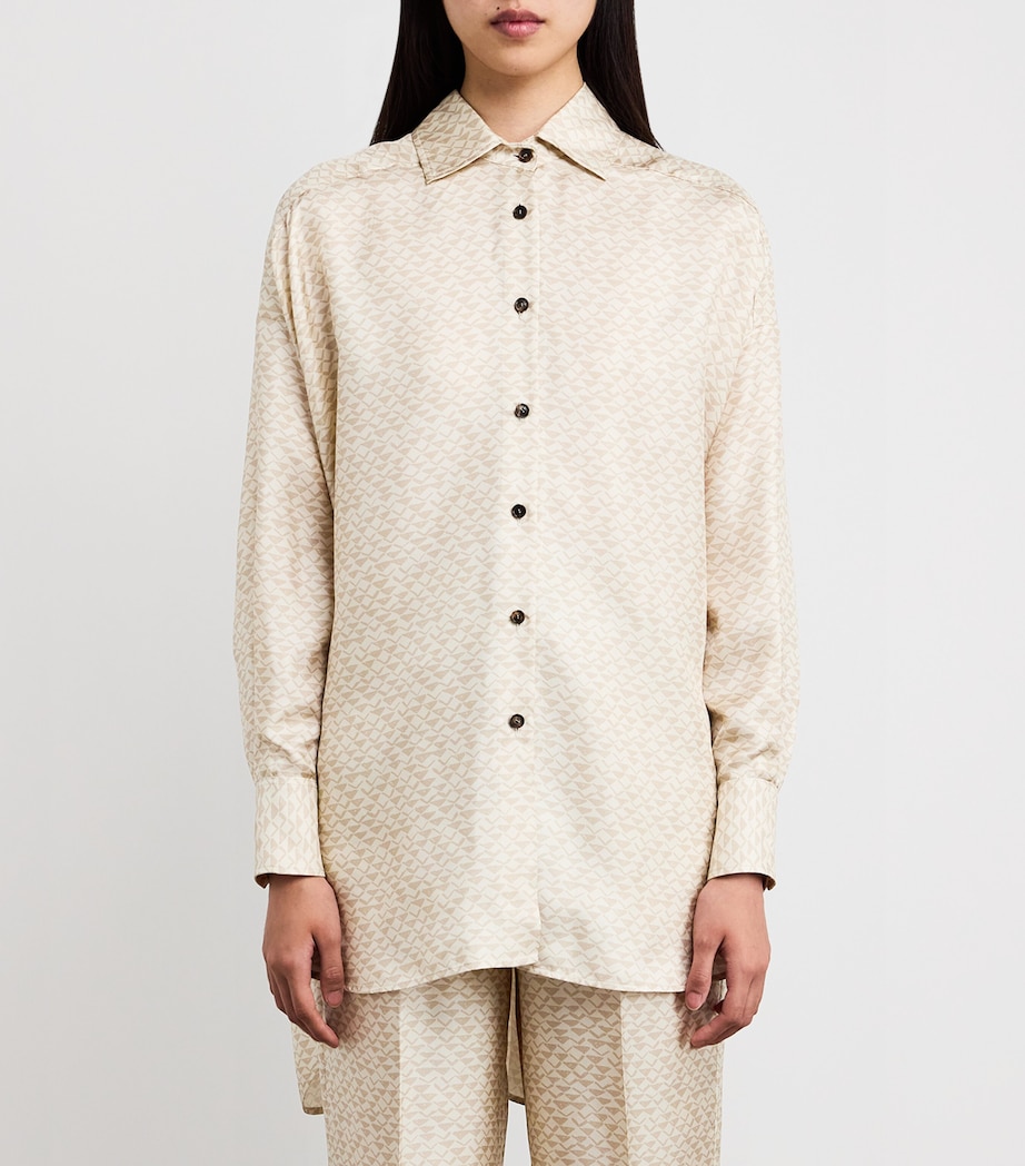 Silk Printed Oversized Shirt CREAM WHITE/BEIGE Image 3