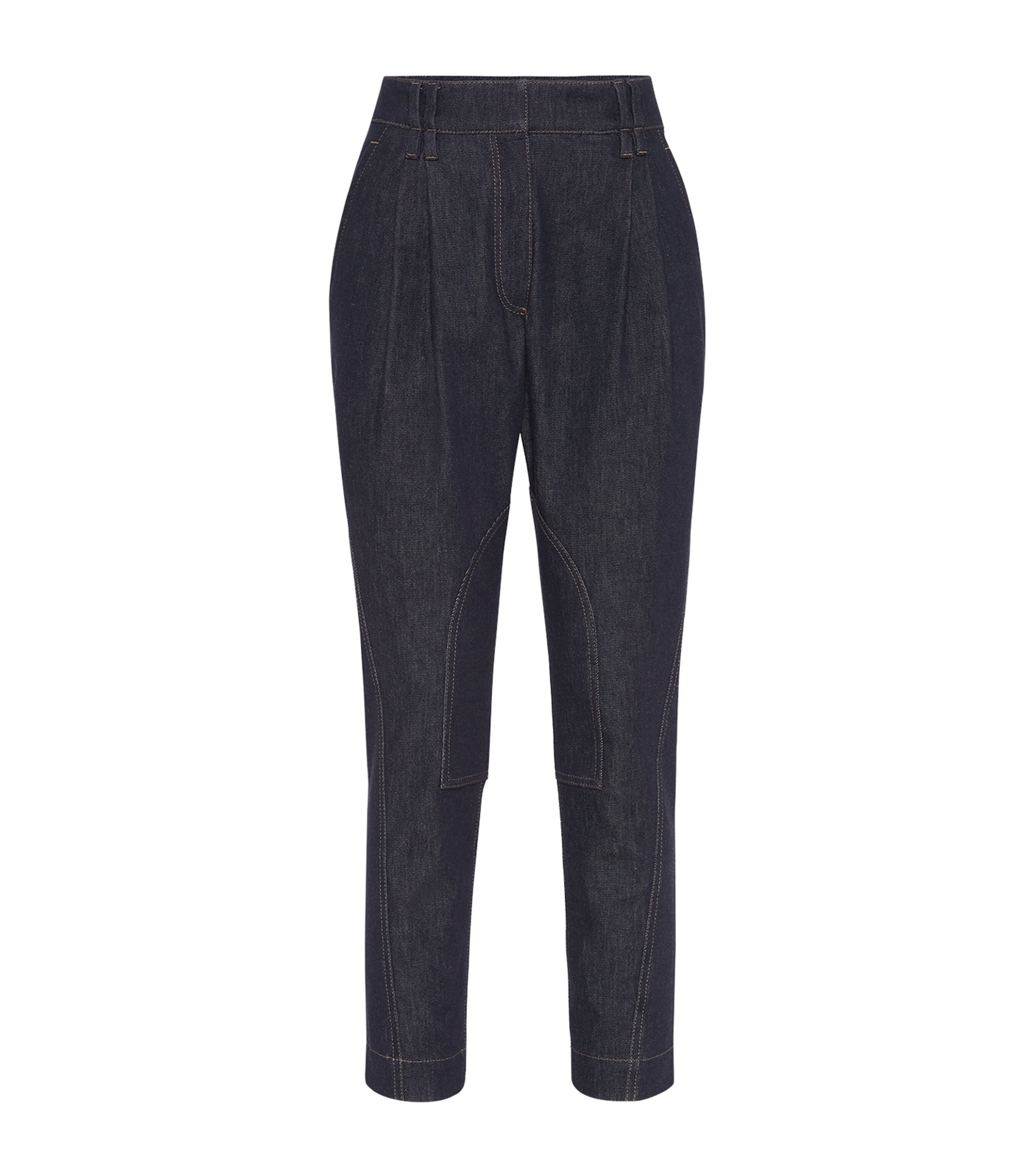 Brunello Cucinelli Comfort No-fade Denim Equestrian Trousers With Monili In Blue