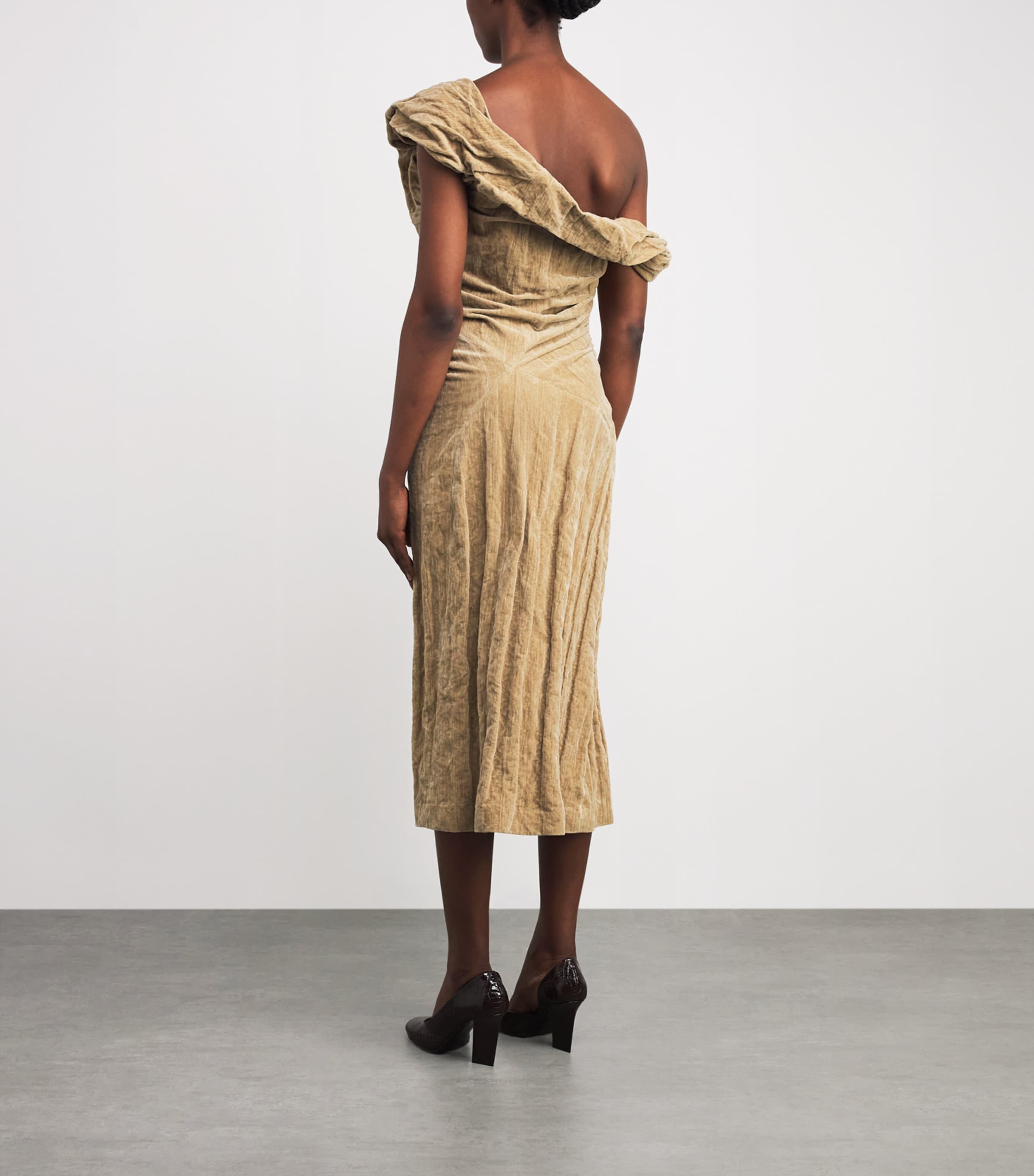 Cotton Velvet Twisted Midi Dress 227 GOLDEN BROWN Image 3