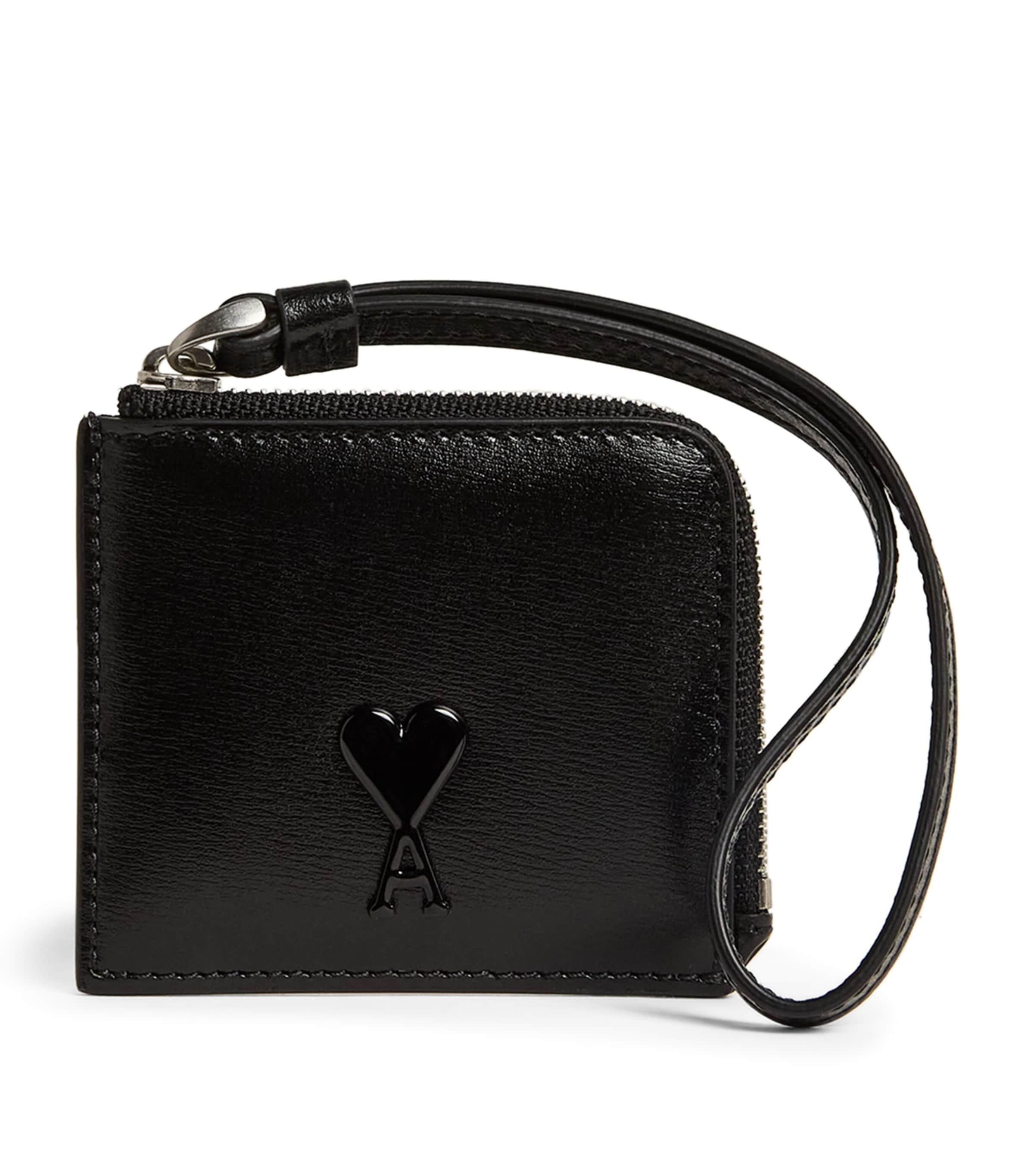 Ami Alexandre Mattiussi Mini Leather Ami De Coeur Coin Pouch In Black