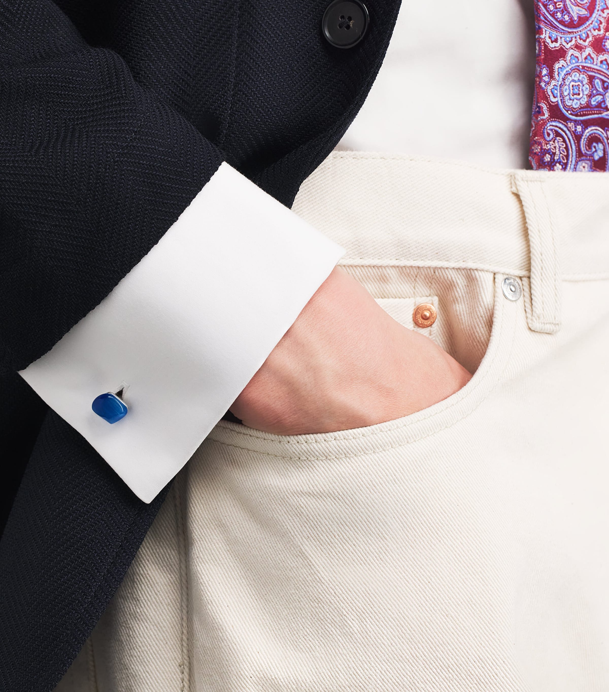 Babette Wasserman Rhodium-Plated Catseye Twist Square Cufflinks Light Blue Image 2