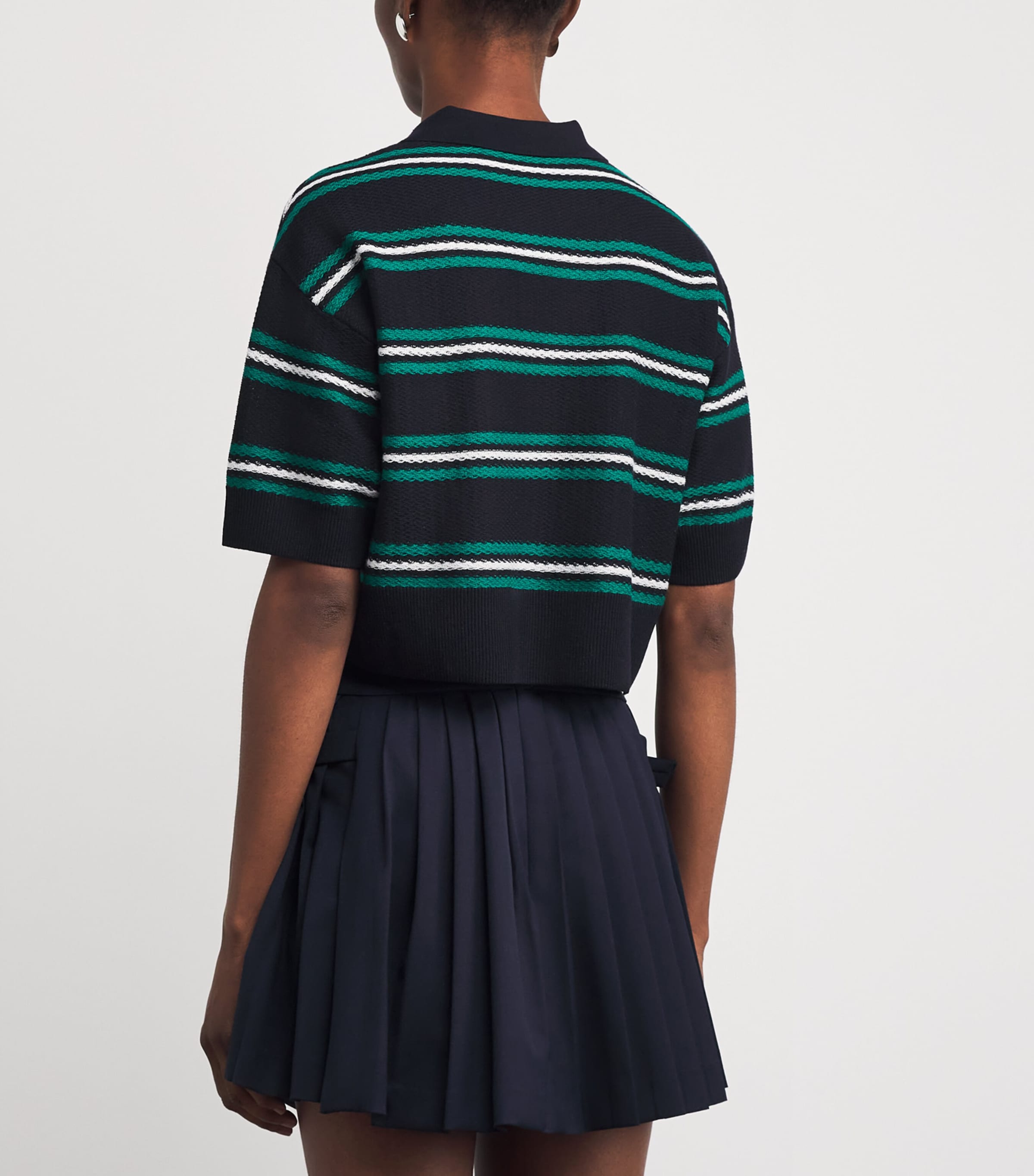 Striped Cropped Polo Sweater NAVY BLUE Image 4