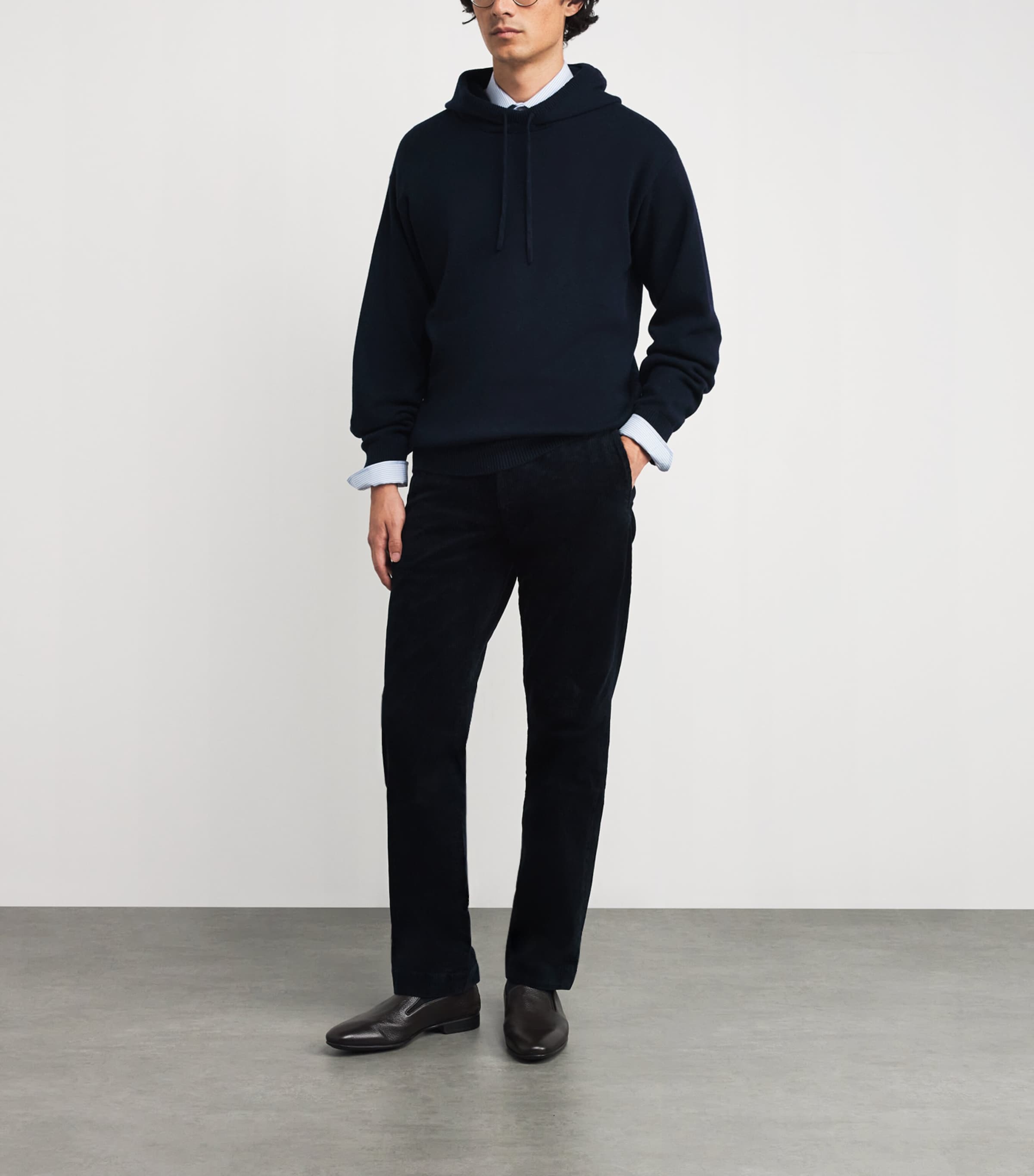 Harrods Mens Cashmere Hoodie T&d Navy Image 2