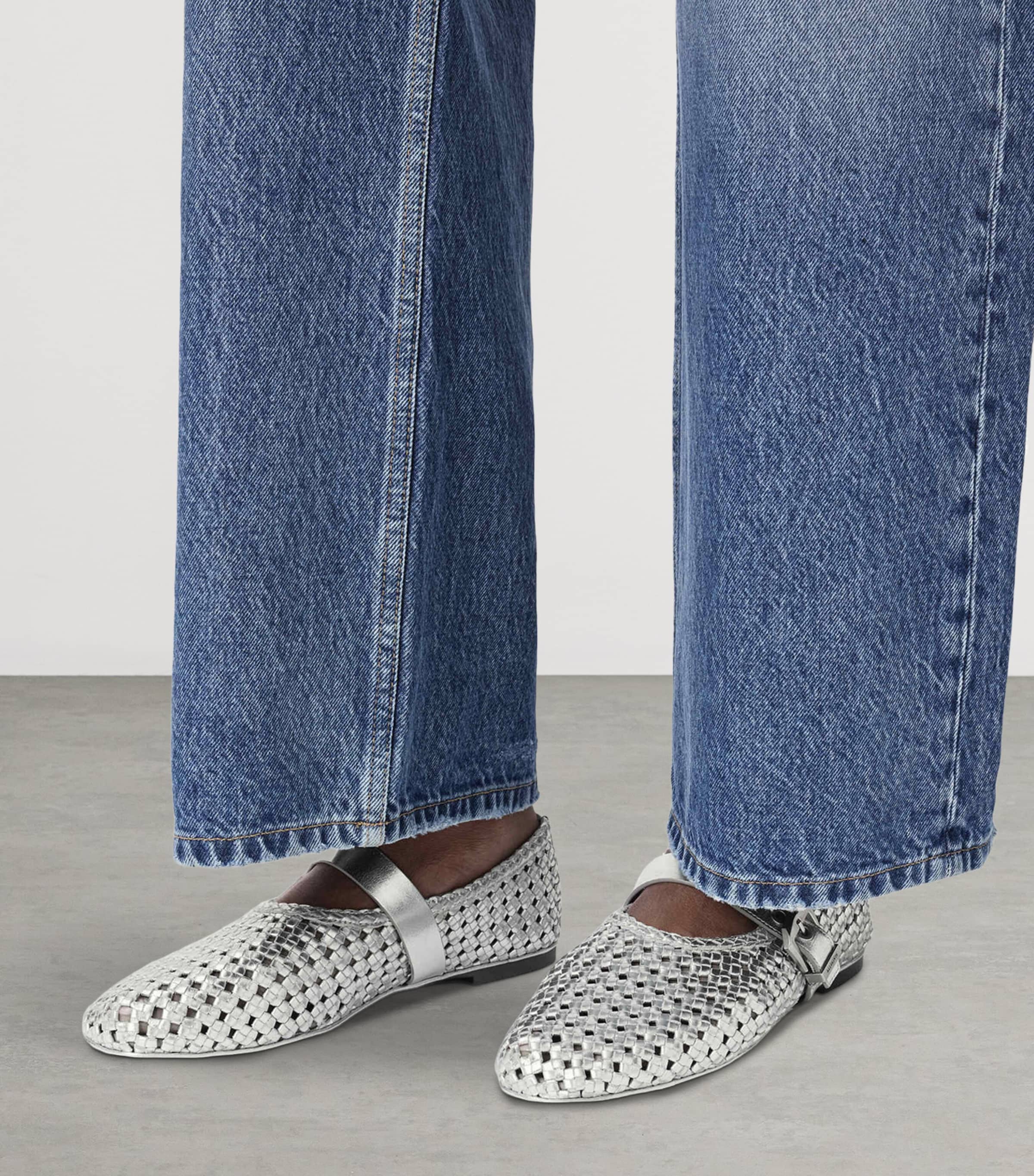 AllSaints Woven Leather Sabine Ballet Flats Silver Image 2