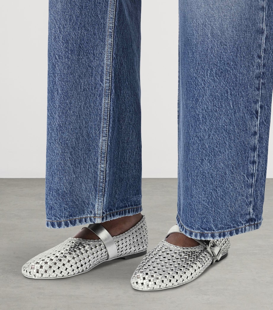 AllSaints Woven Leather Sabine Ballet Flats Silver Image 2