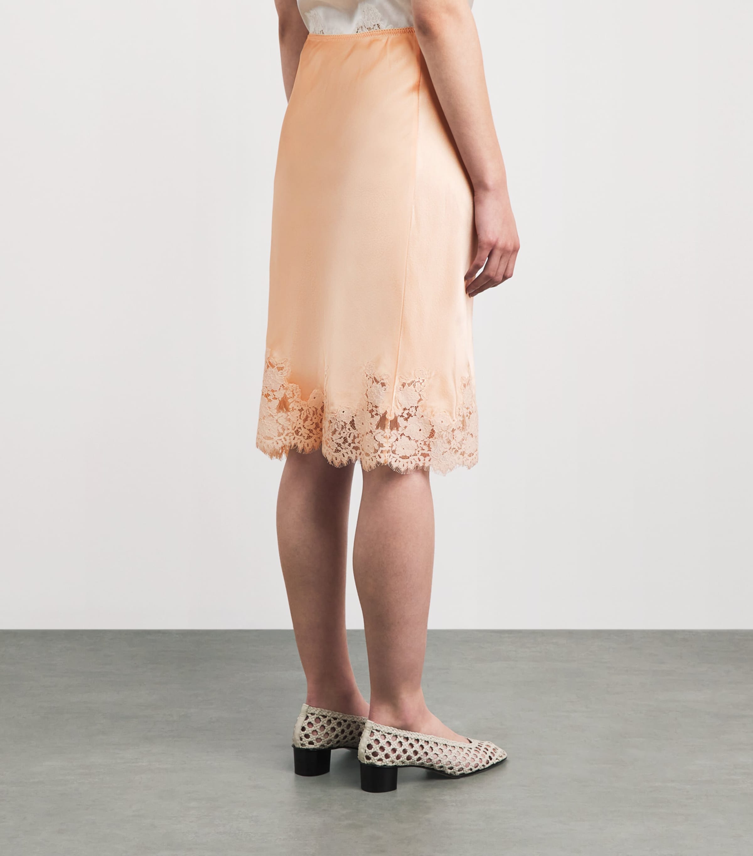 DÔEN Womens Silk-Lace Elowette Midi Skirt Peach Sorbet Image 5