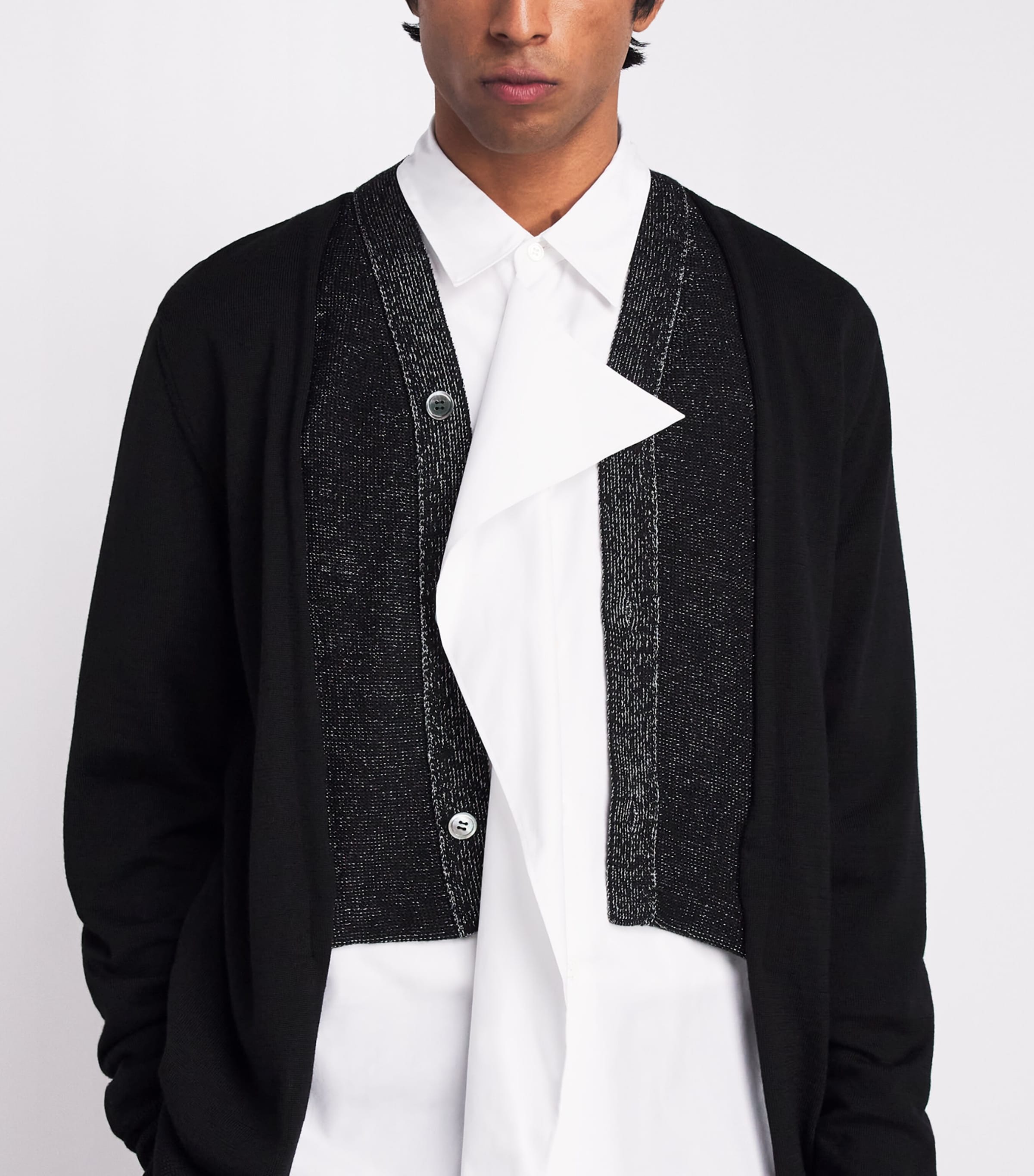 Comme Des Garçons Mens Wool Double-Layered Cardigan Blk X Blk/sil Image 3
