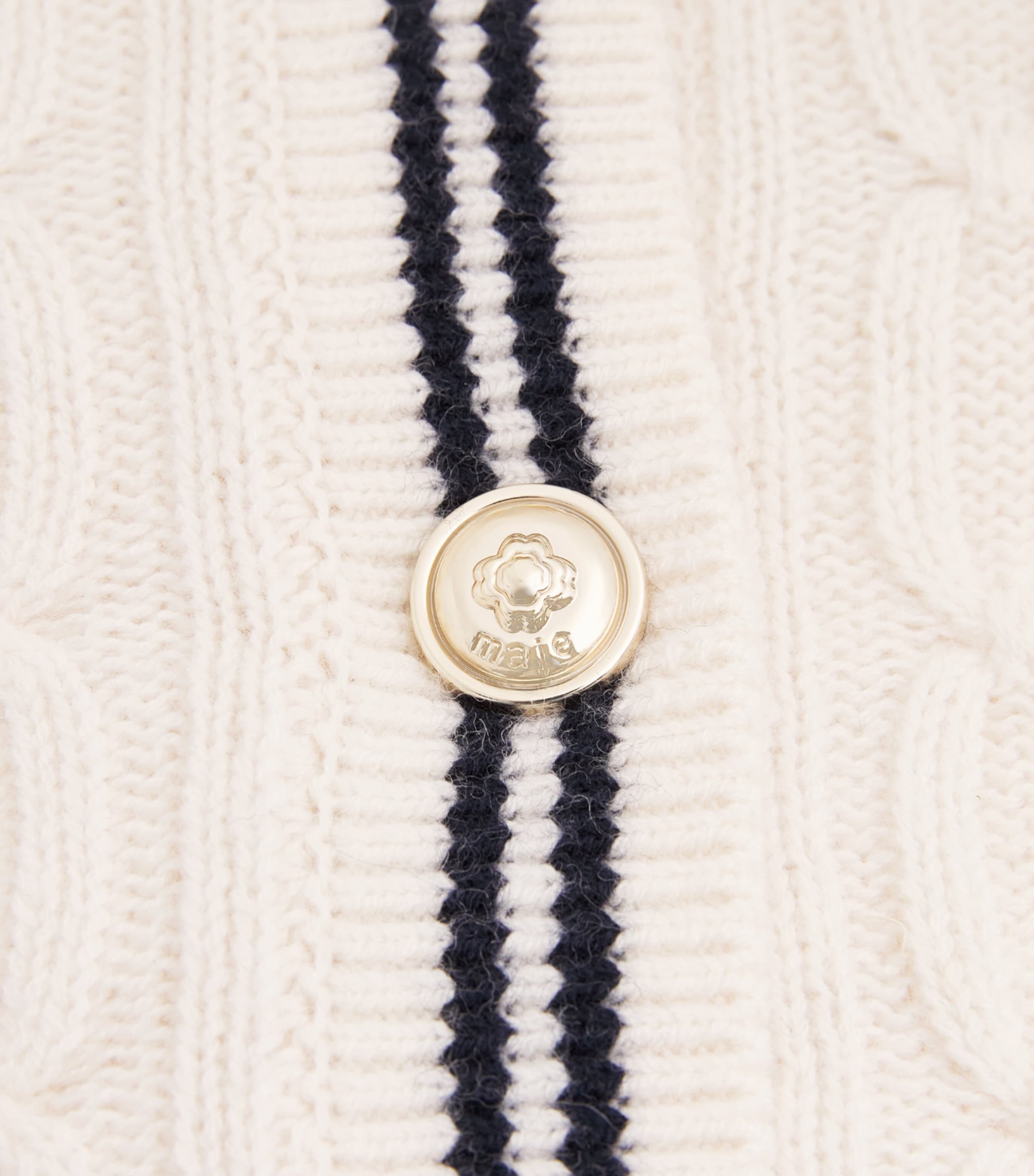 Maje Womens Wool Cable-knit Boat-Neck Cardigan Ecru Image 6