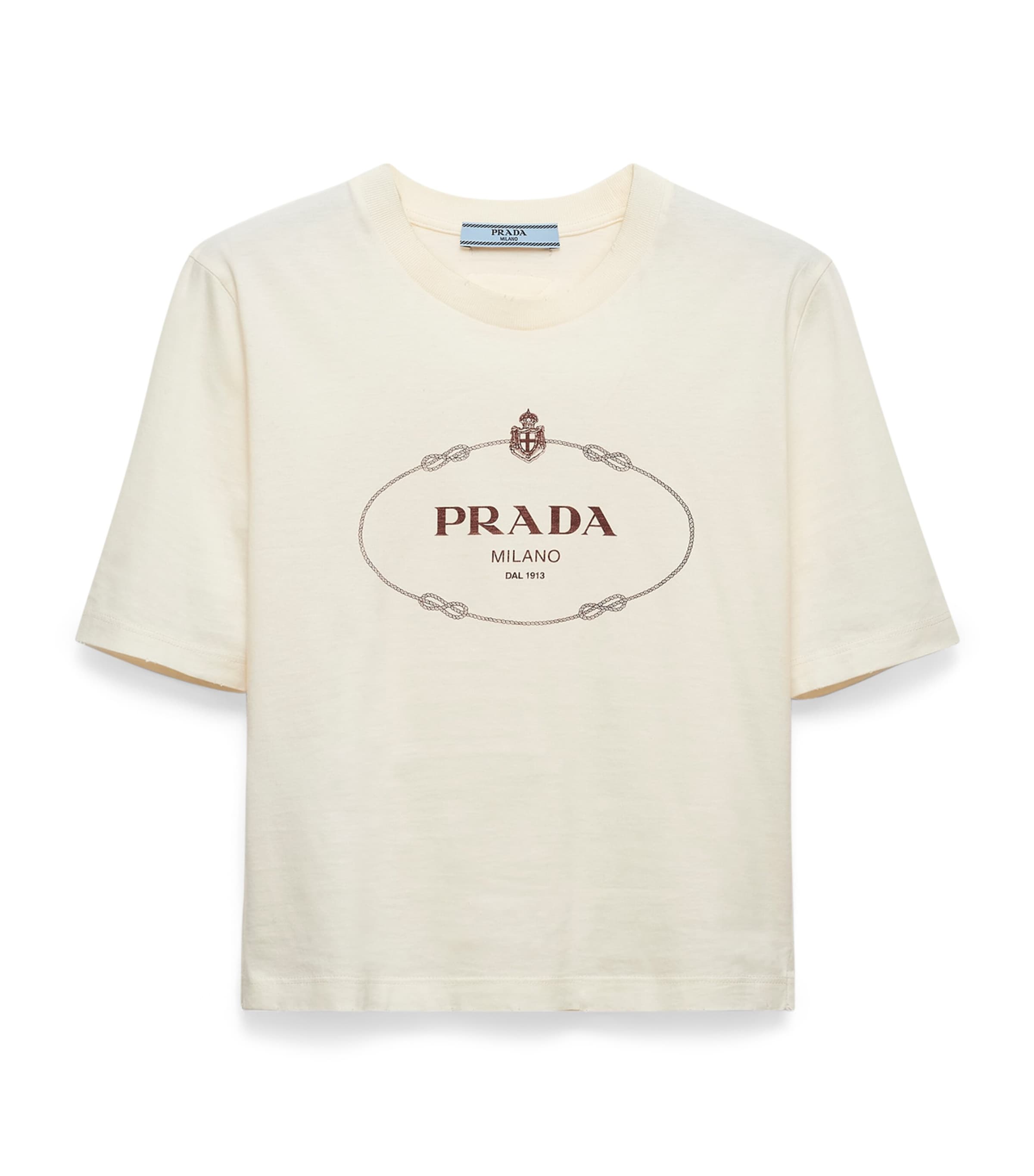 Prada Logo-print Cotton Cropped T-shirt In Neutral