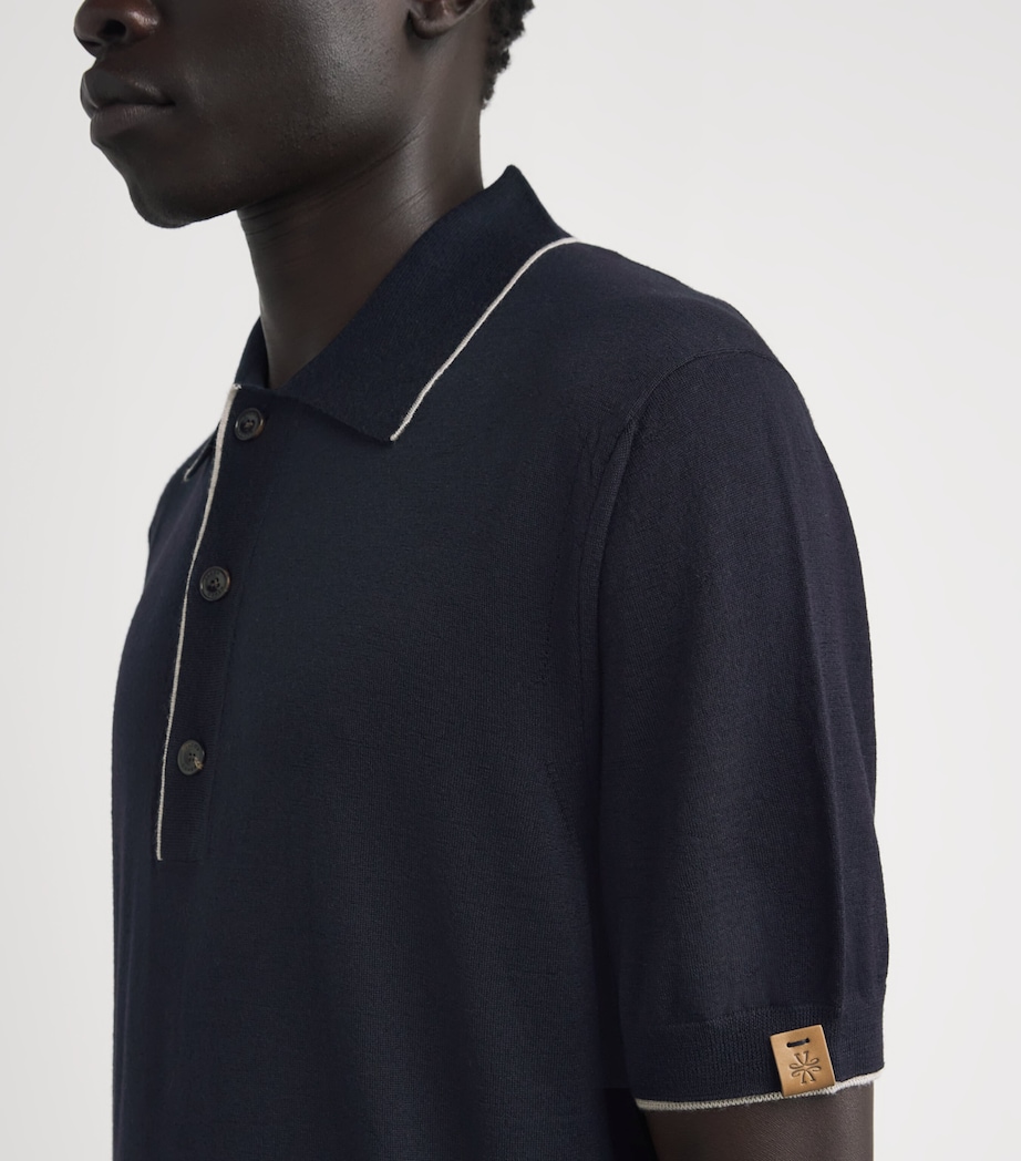 JACOB COHËN Mens Wool-Silk Polo Shirt Navy Blue Image 3