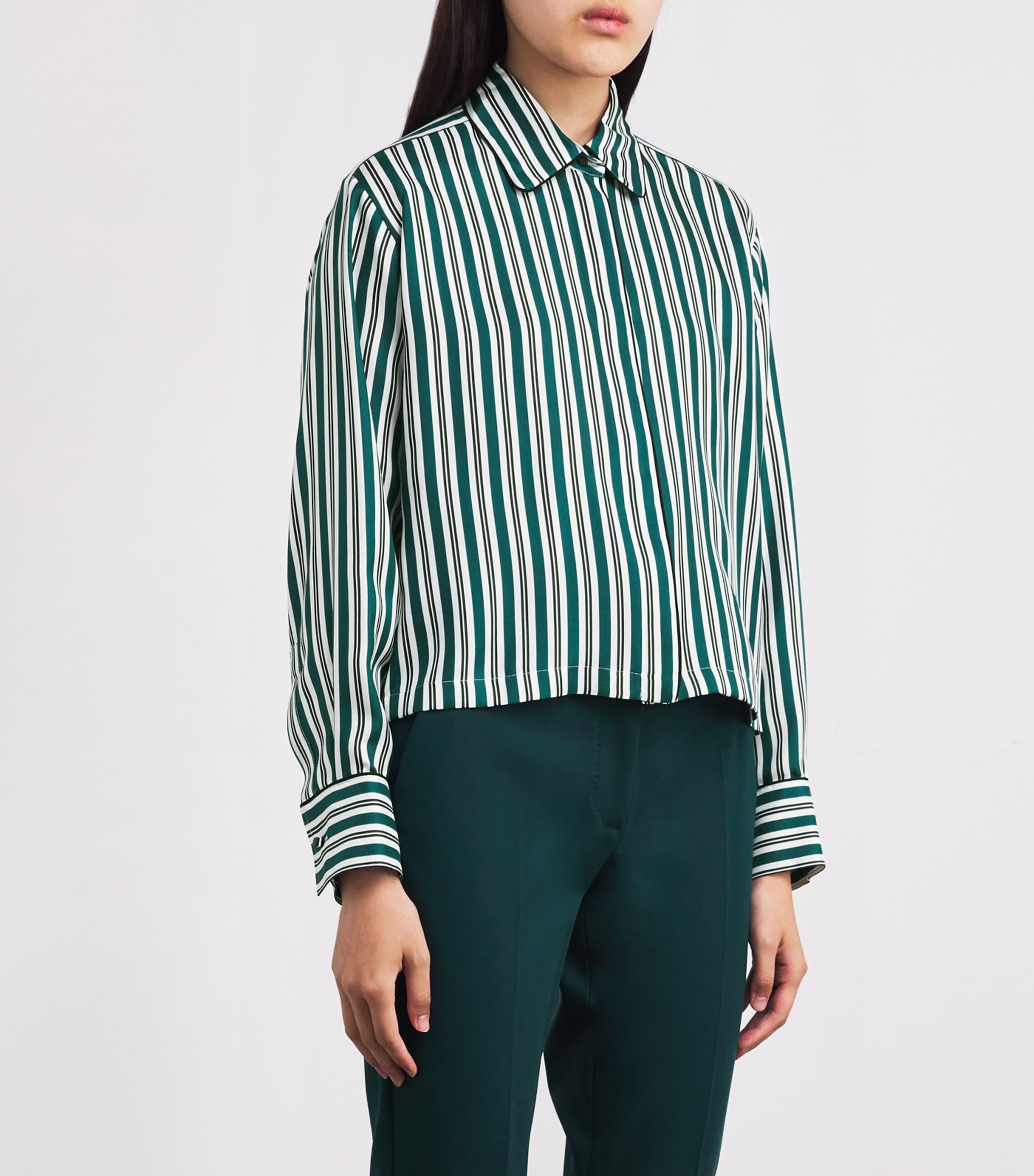 Silk Stripe Shirt DARK GREEN Image 3